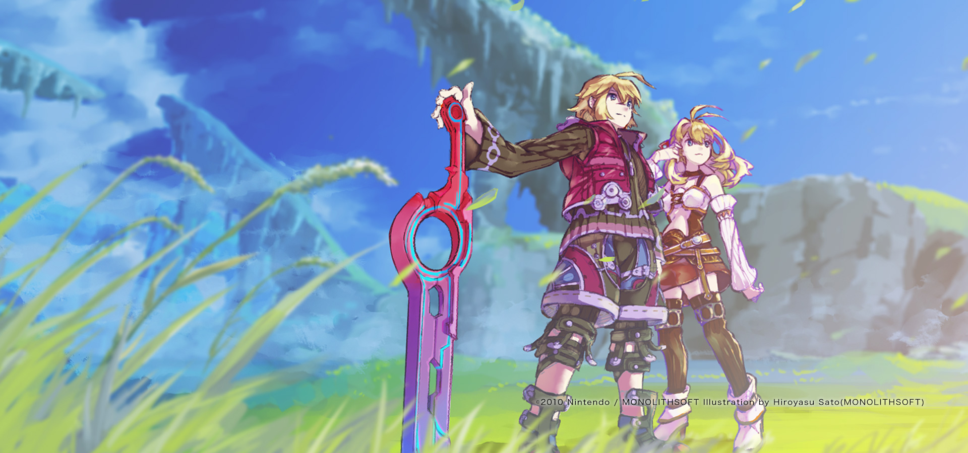 fiorung hiroyasu_sato_(monolith_soft) landscape monolith_soft nintendo shulk sword thighhighs xenoblade xenoblade_(series)