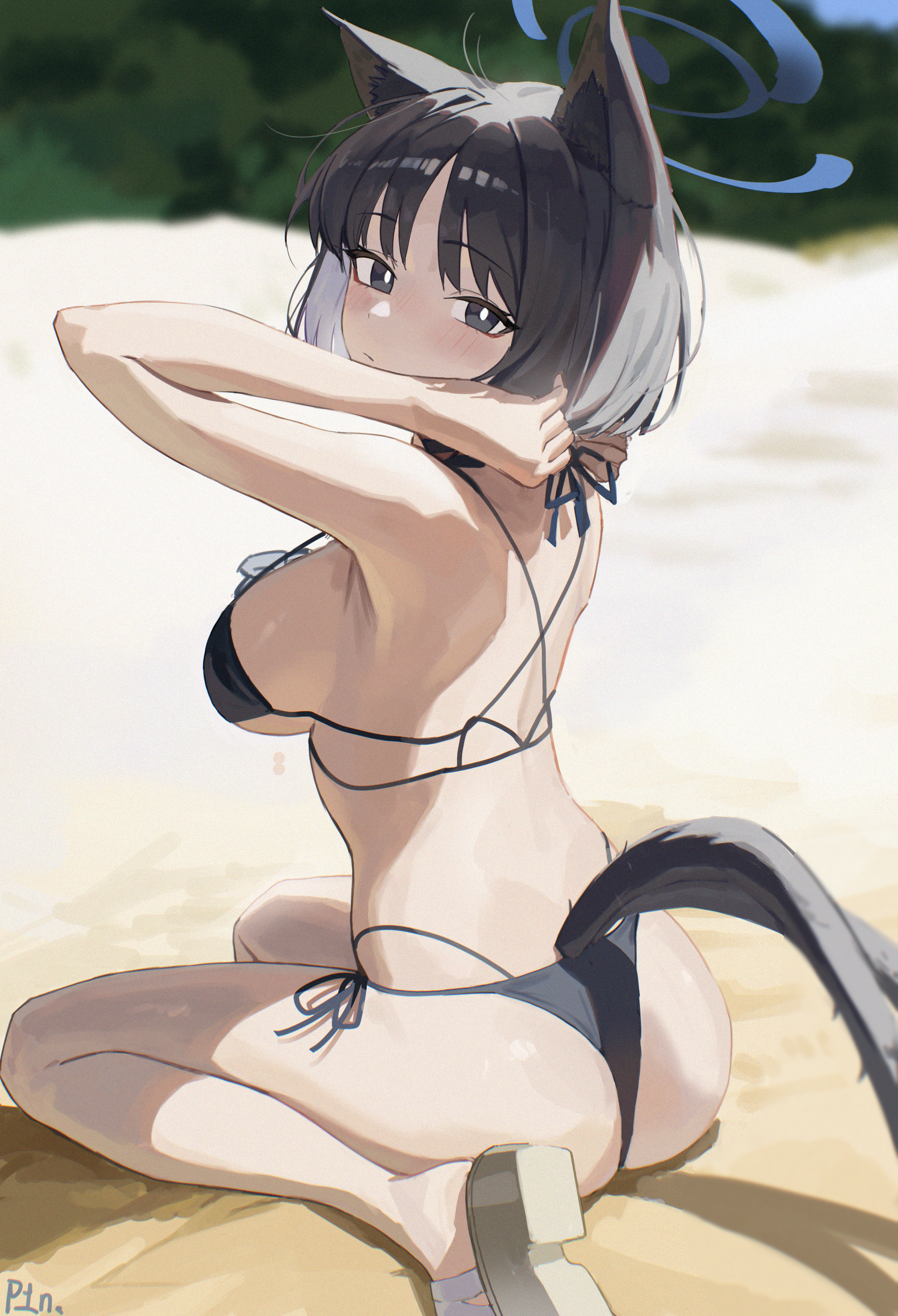 animal_ears bikini blue_archive halo heels kiryuu_kikyou nekomimi p1n swimsuits tail