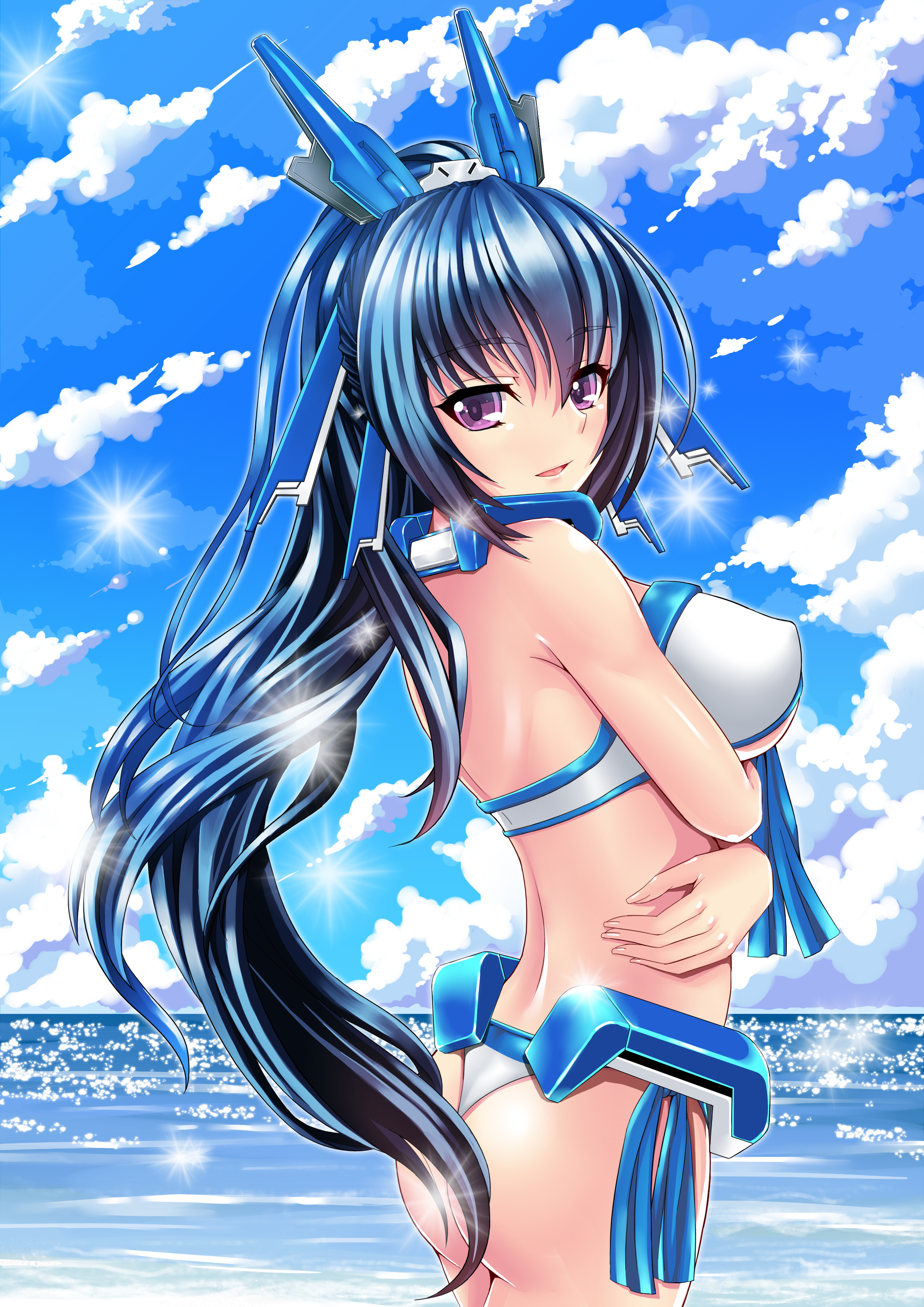 bikini breast_hold erect_nipples honda_futayo kyoukai_senjou_no_horizon mizutsuki_rei swimsuits