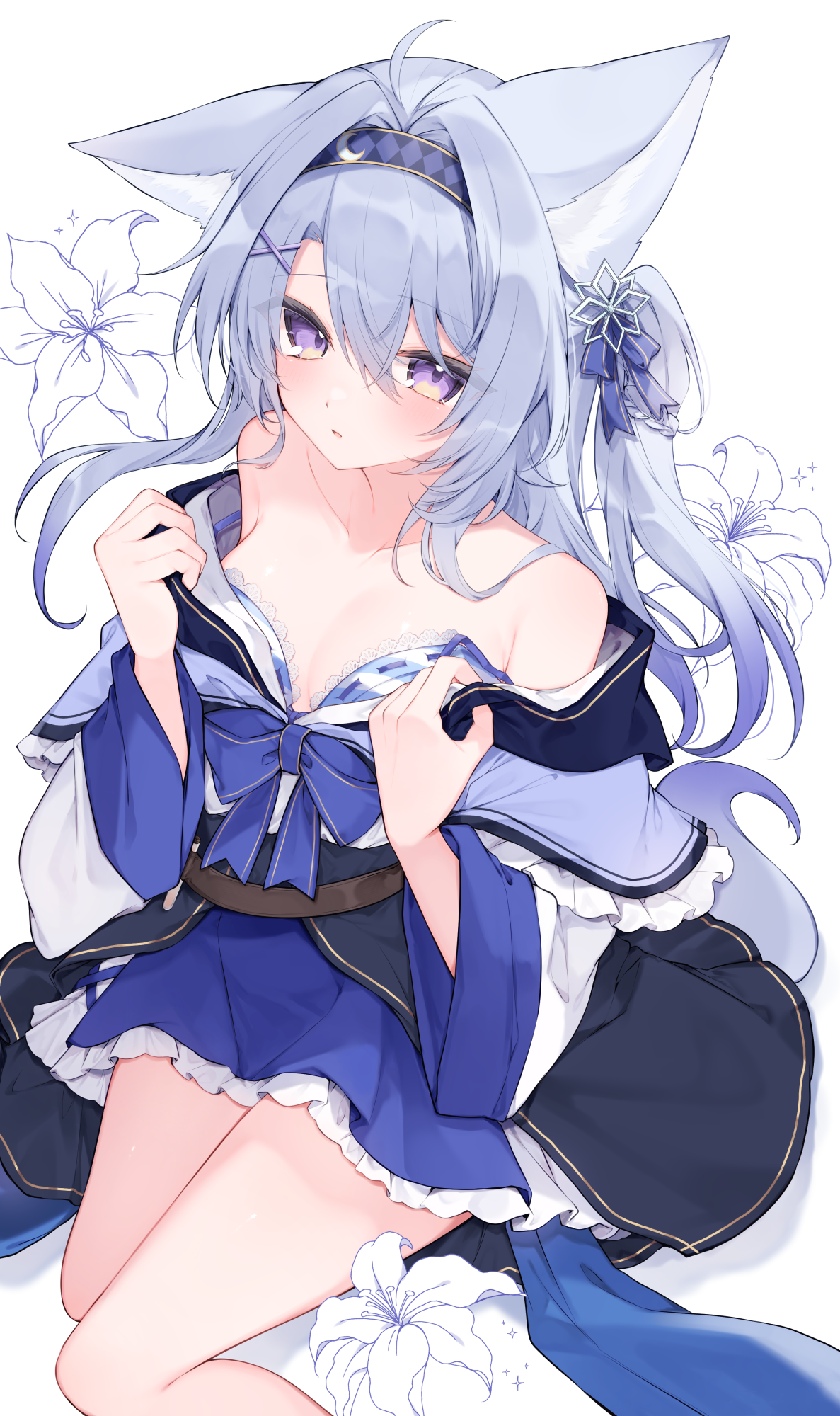 animal_ears bra detexted fukunoki_tokuwa japanese_clothes open_shirt tail undressing