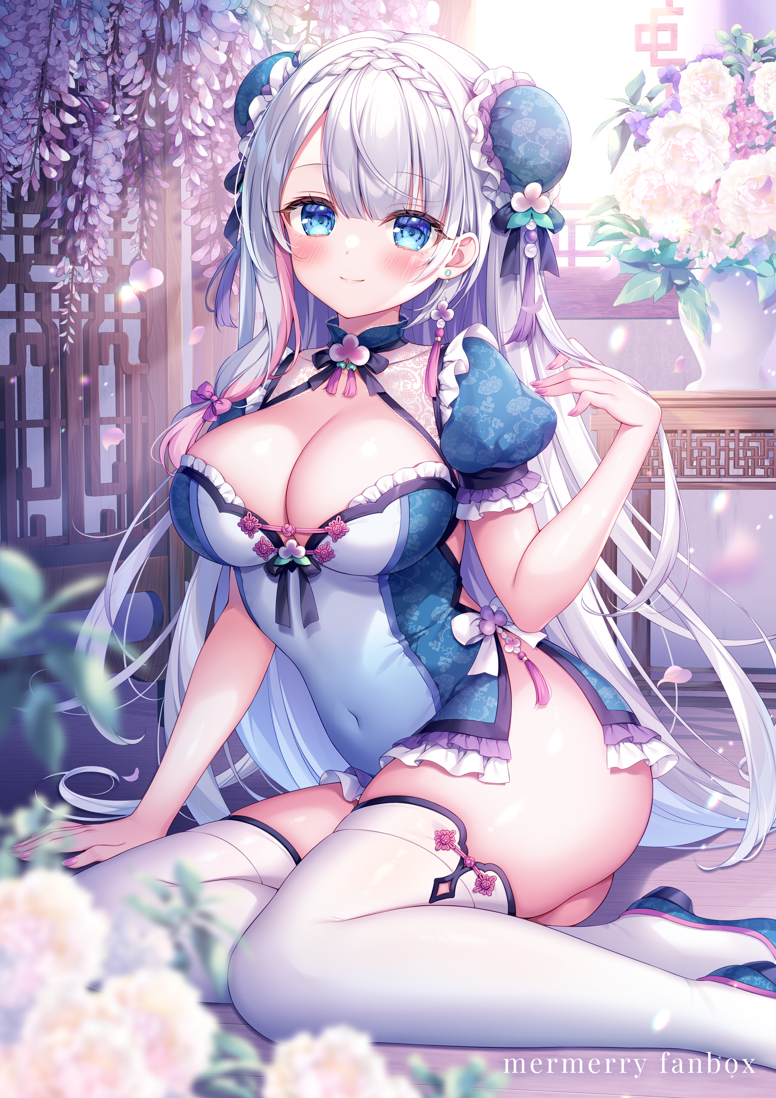 asian_clothes heels mitsuba_choco no_bra nopan see_through skirt_lift thighhighs