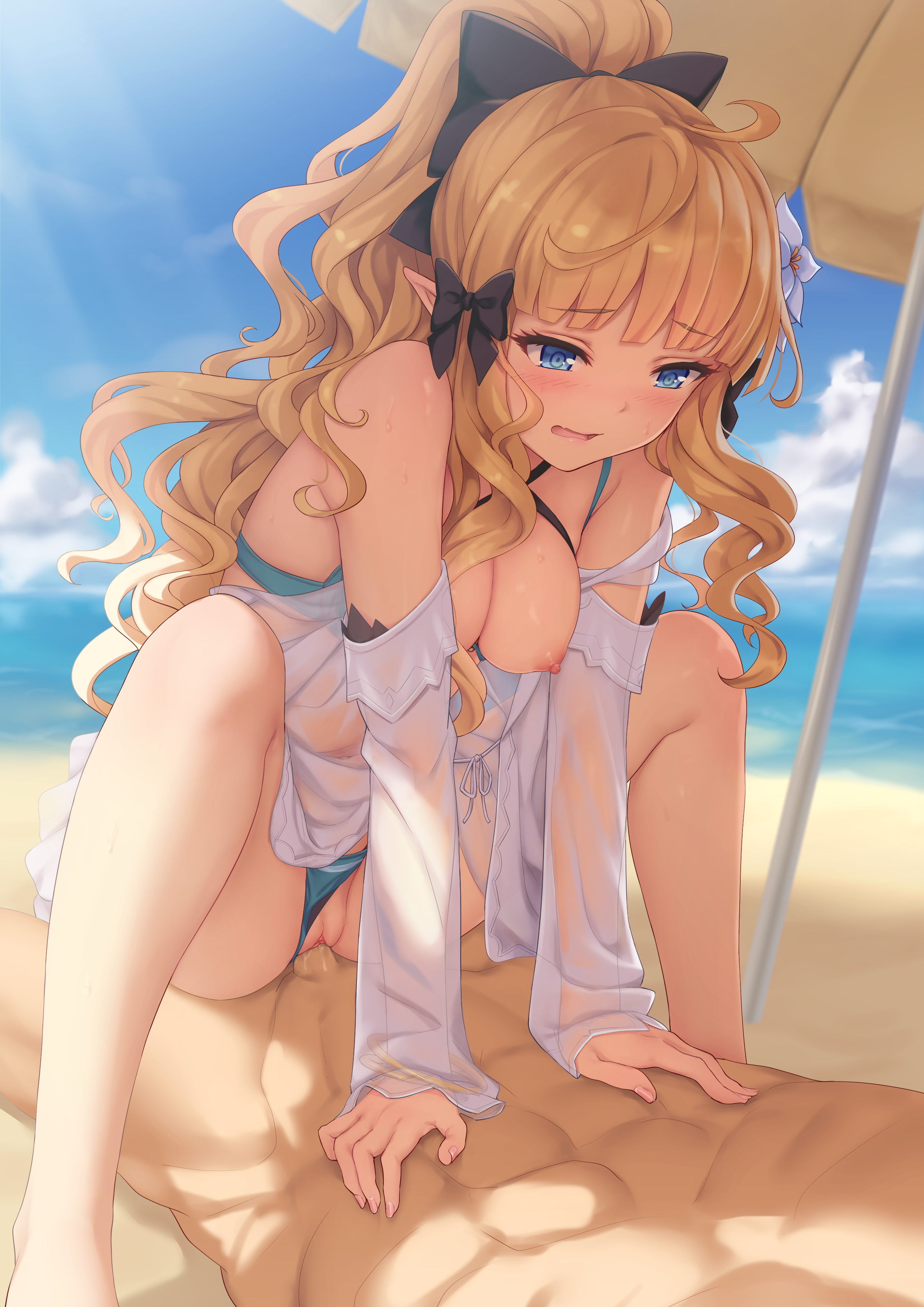 alpha_(alpha91) bikini breasts nipples penis pointy_ears princess_connect! princess_connect!_re:dive pussy pussy_juice sasaki_saren see_through sex swimsuits uncensored