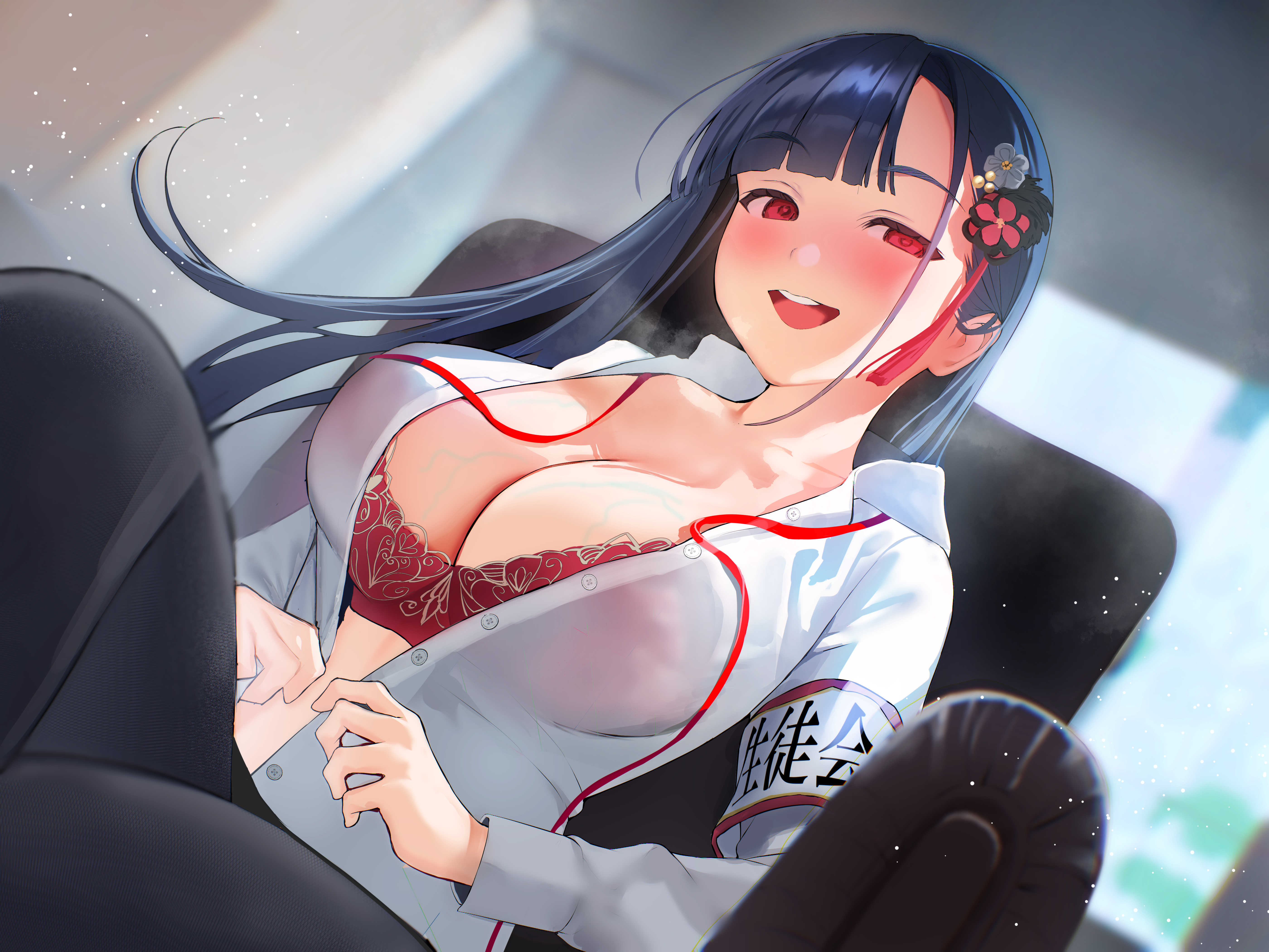 bra dress_shirt inushima open_shirt see_through undressing