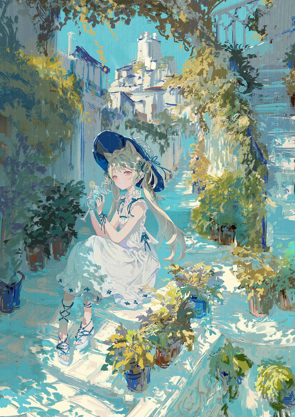 animal_ears dress heels koyamanatsu nekomimi summer_dress