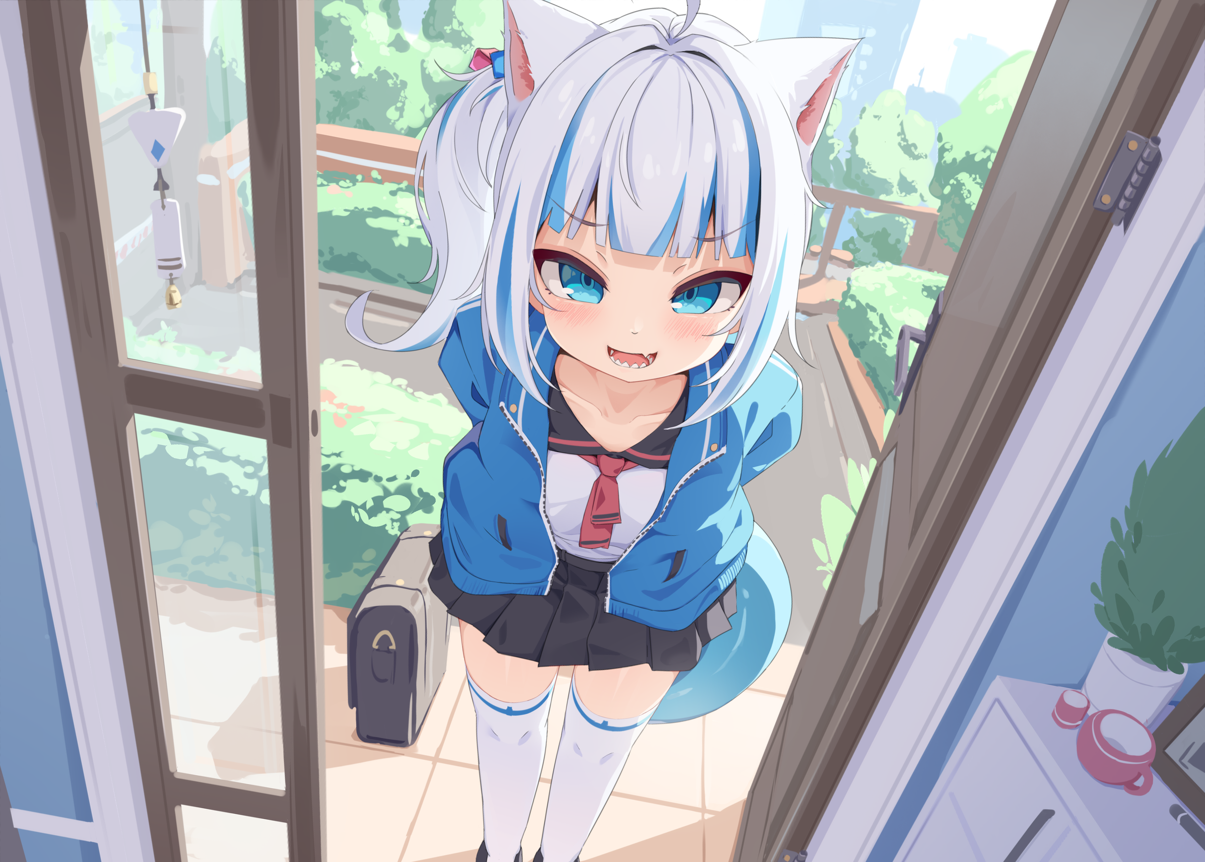 animal_ears gawr_gura hololive hololive_english nekomimi seifuku tail tenroy thighhighs