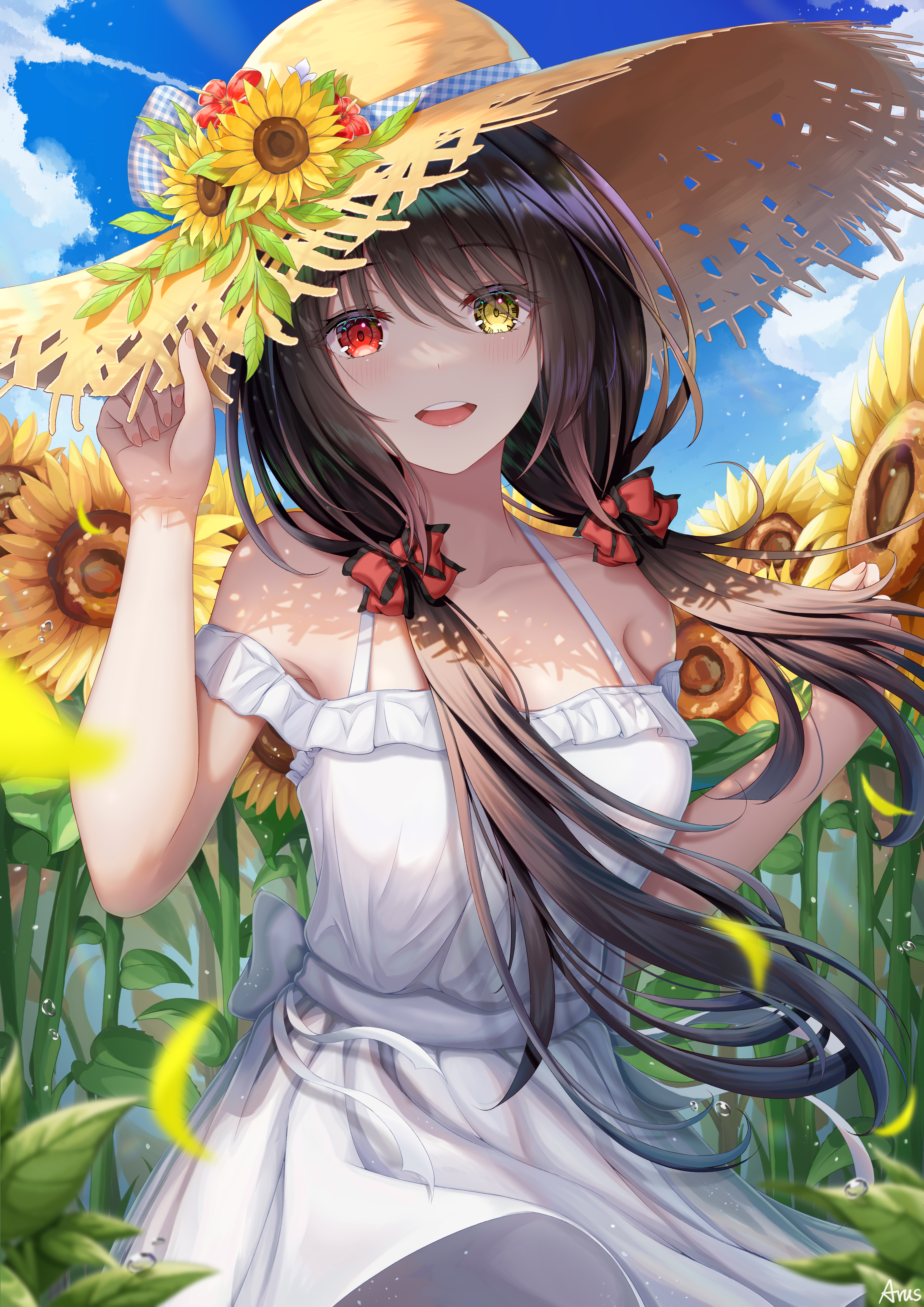 arus date_a_live dress heterochromia no_bra skirt_lift summer_dress tokisaki_kurumi