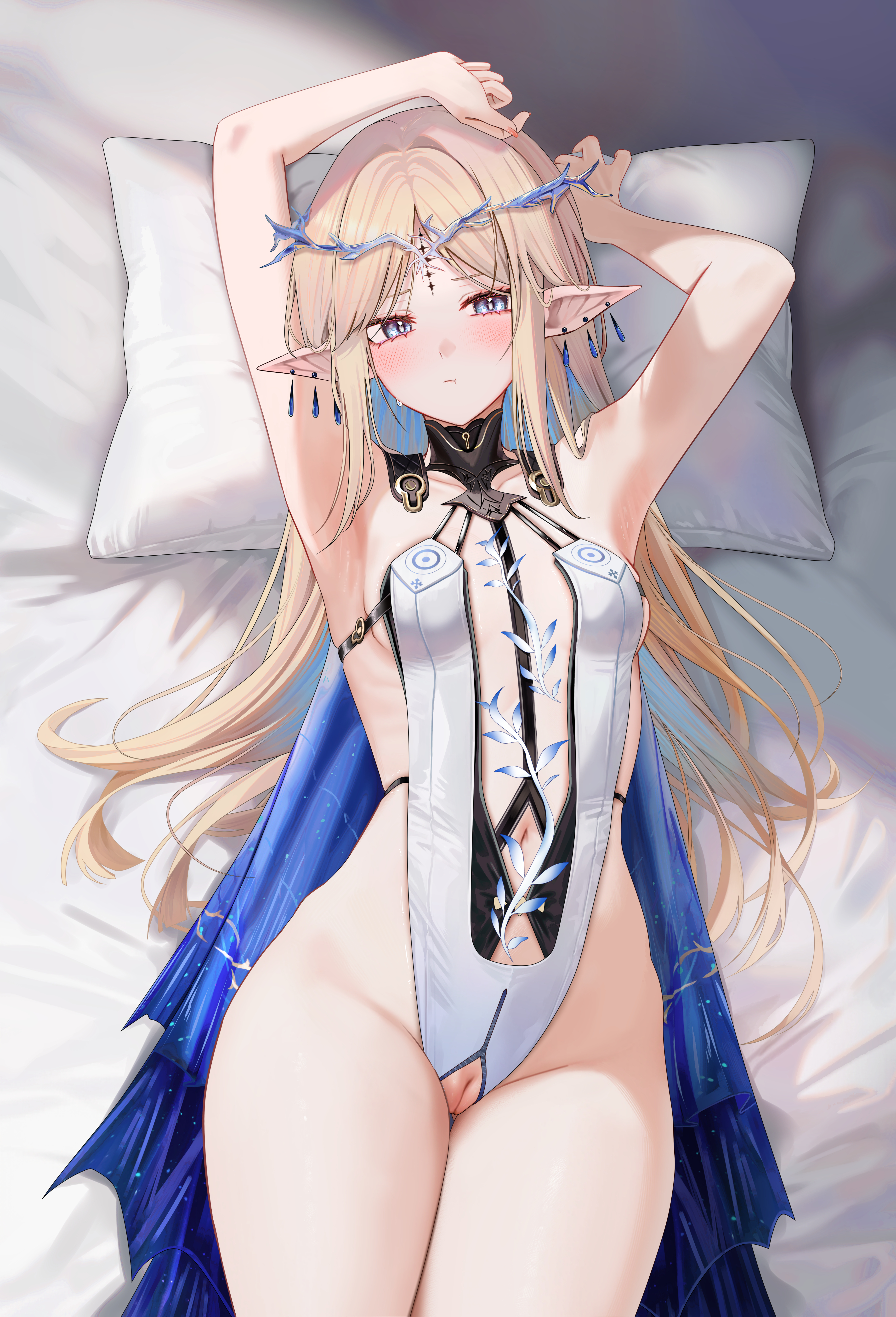 cartethyia leotard no_bra nopan pointy_ears pussy ru_zhai tattoo uncensored wuthering_waves