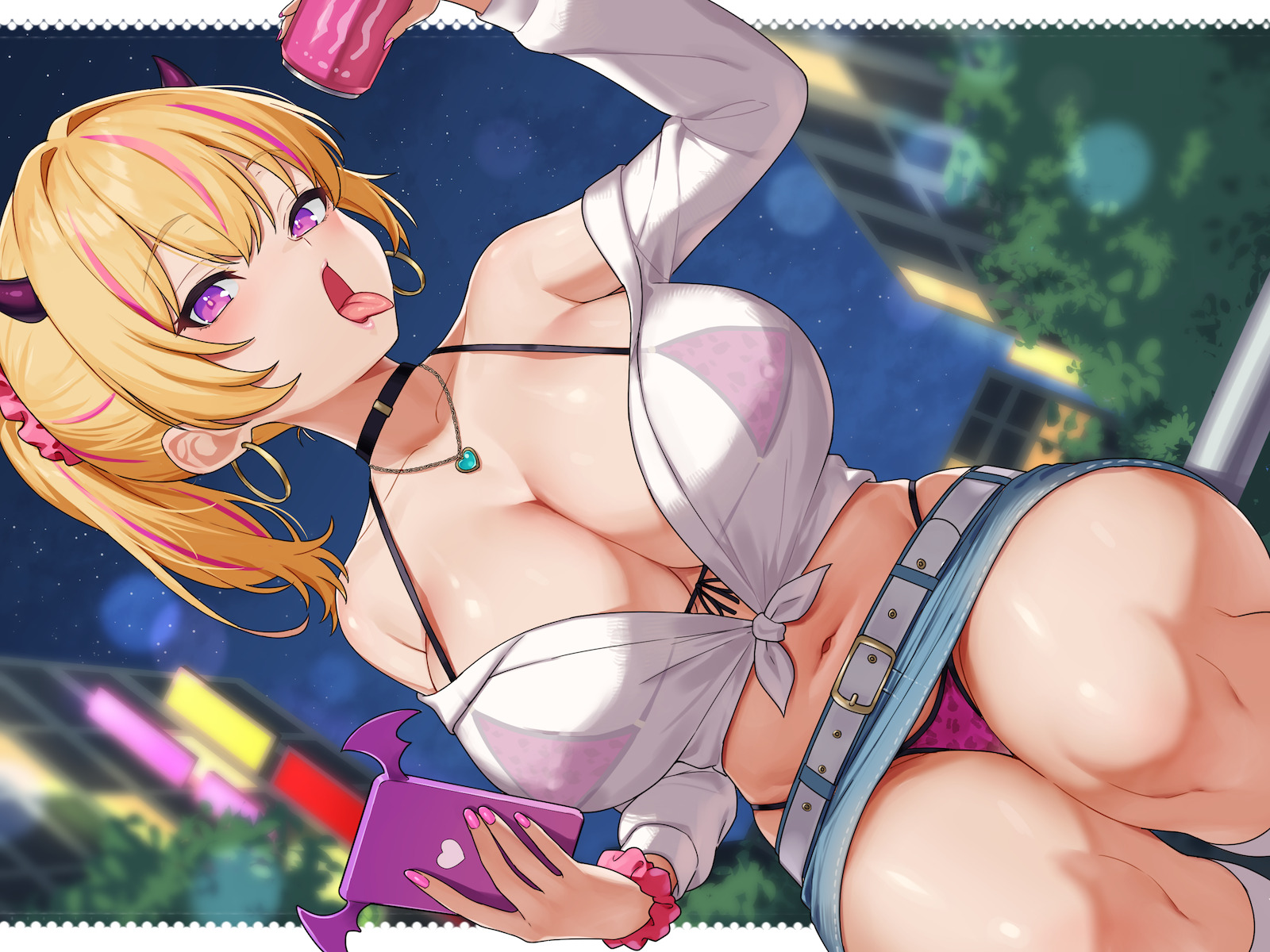 bikini erect_nipples open_shirt see_through skirt_lift swimsuits umiharu wallpaper
