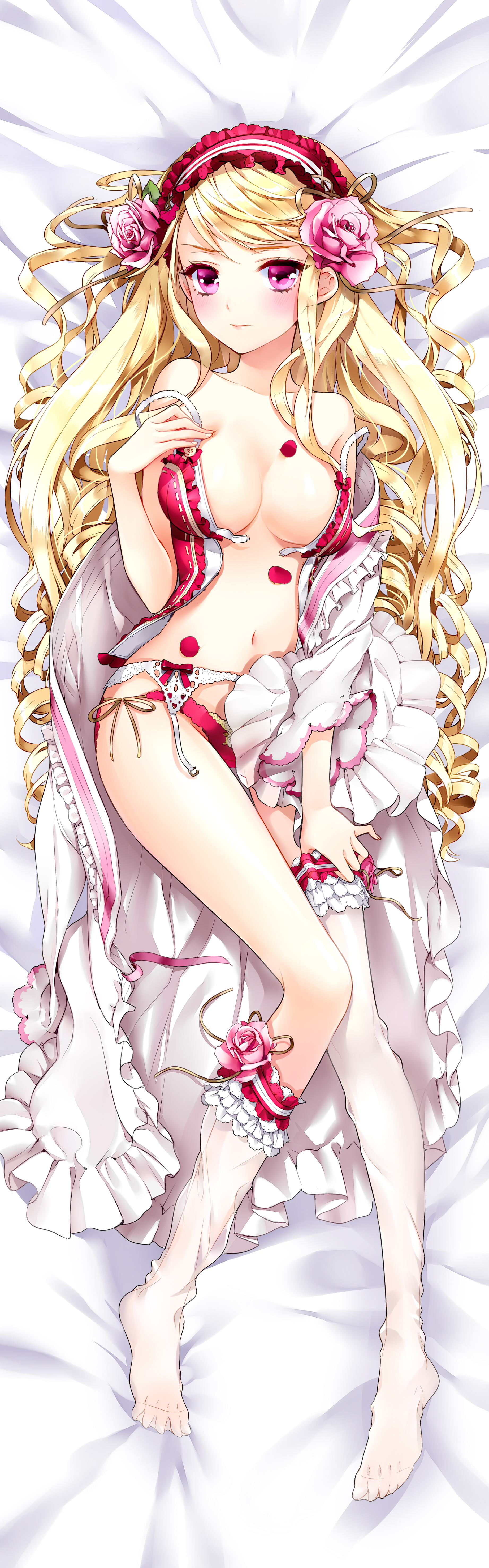 cinia_pacifica cleavage cocoon_(loveririn) dakimakura garter_belt lingerie open_shirt pantsu string_panties sword_girls thighhighs