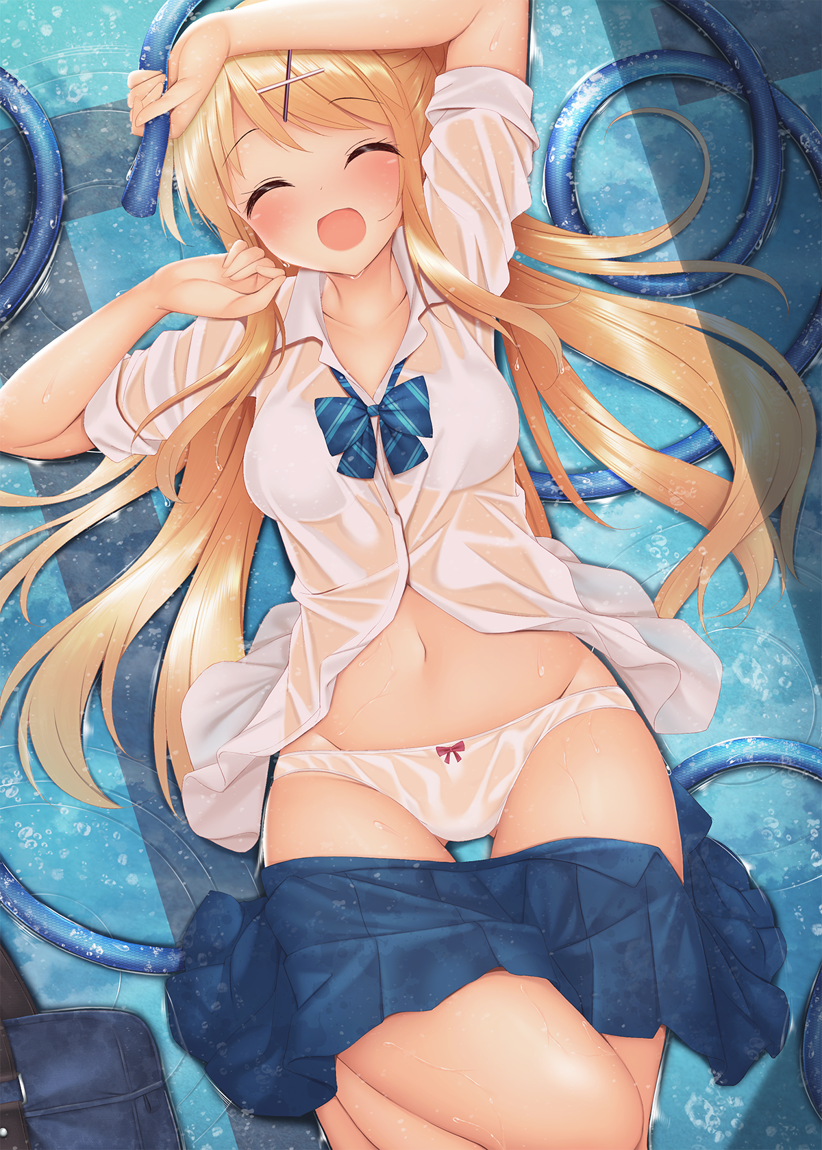 artist_revision bra kin-iro_mosaic kujou_karen minato_ojitan pantsu see_through seifuku wet wet_clothes