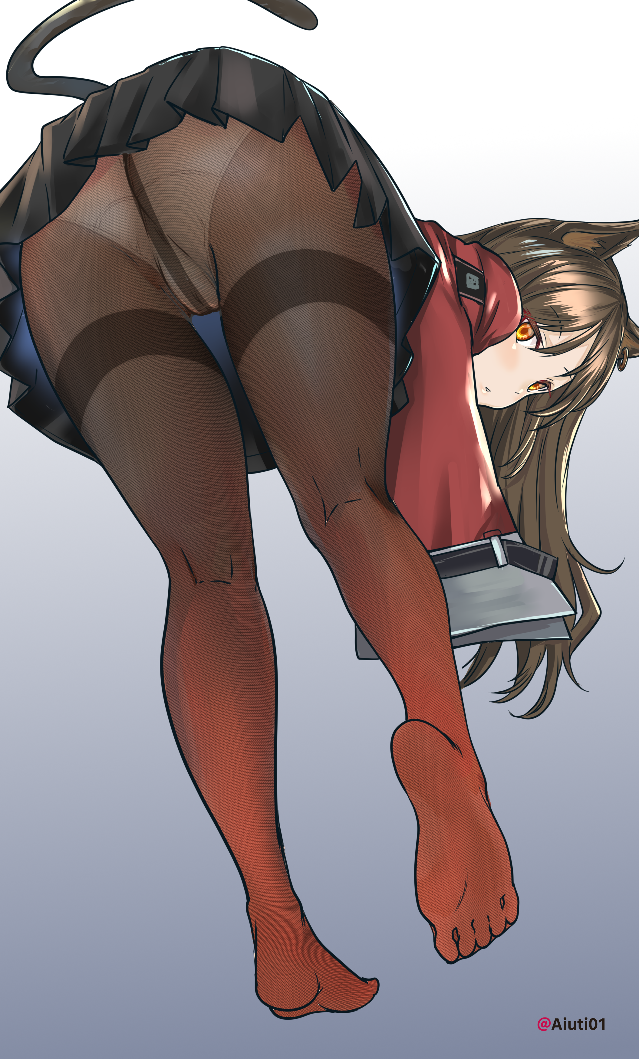 aiuti animal_ears arknights ass cameltoe feet pantsu pantyhose skirt_lift skyfire_(arknights) tail