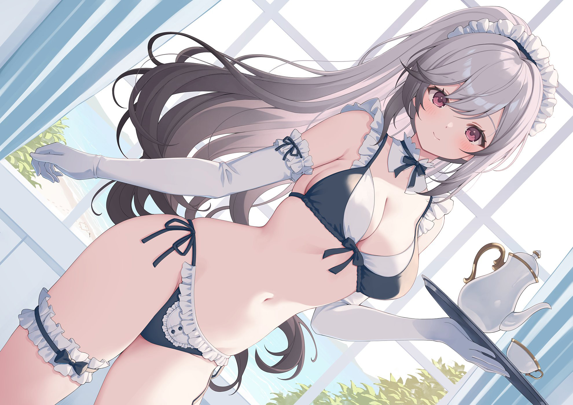 azur_lane bikini detexted dunkerque_(azur_lane) garter maid swimsuits waitress yoshino_ryou