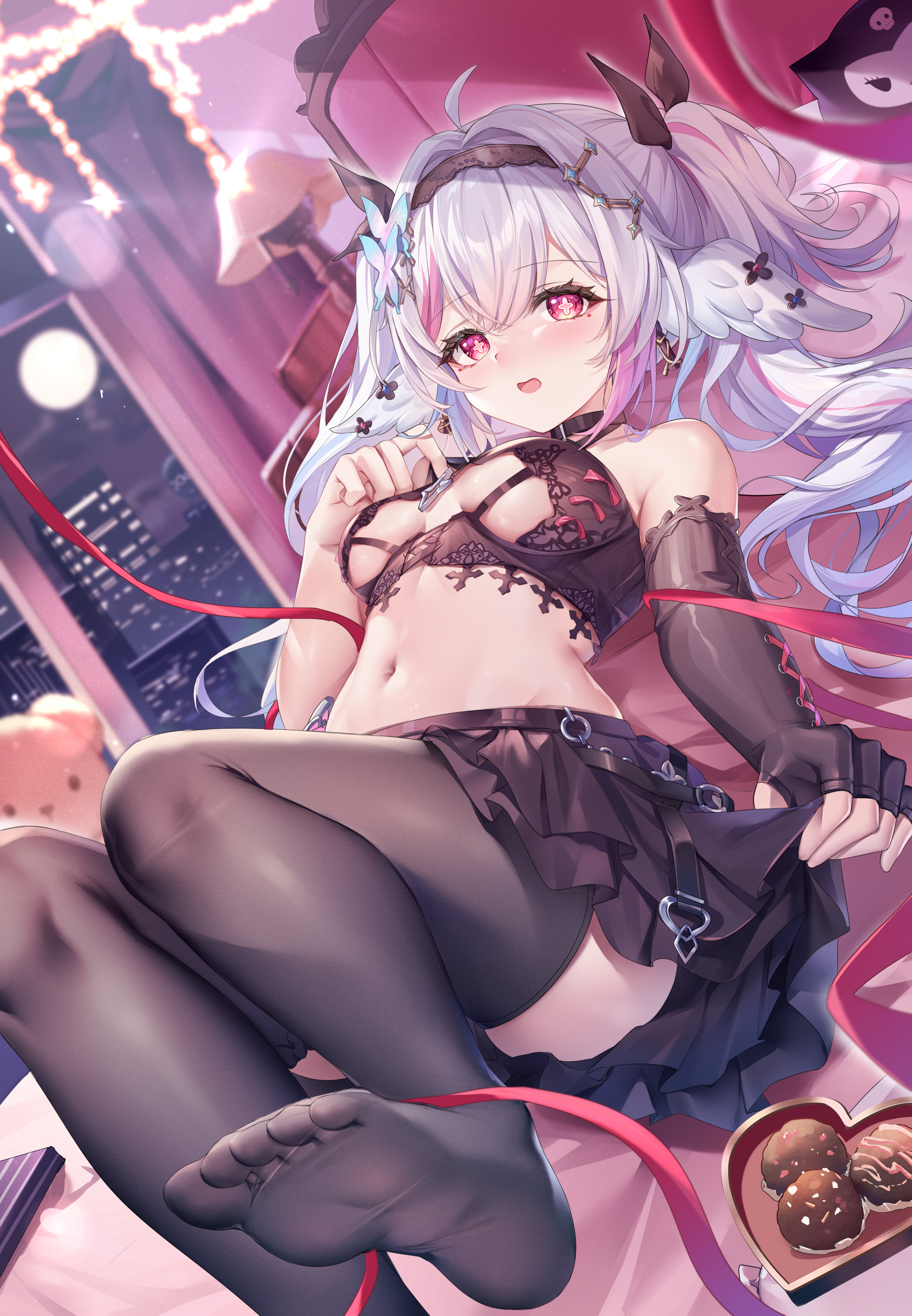 bra feet guzangnanfeng skirt_lift thighhighs wings