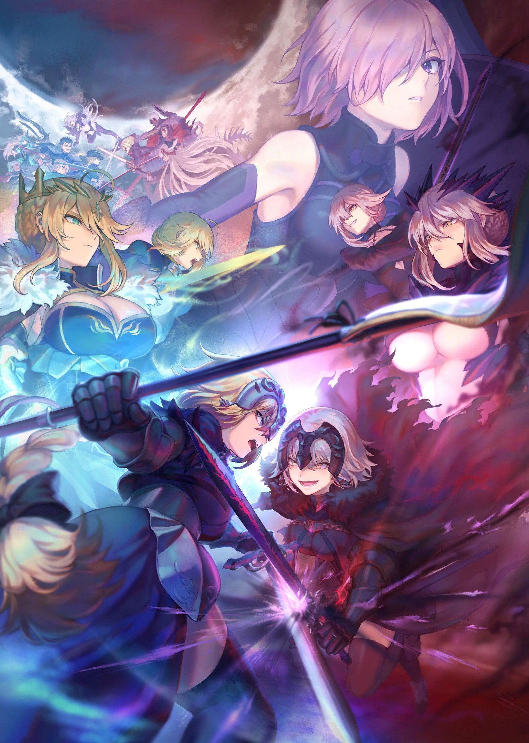 archer armor artoria_pendragon_(fate) artoria_pendragon_alter_(fate) atalanta_(fate) atalanta_alter_(fate) cleavage cu_chulainn_(fate) cu_chulainn_alter_(fate) emiya_alter fate/grand_order heroine_x heroine_x_alter horns jeanne_d'arc jeanne_d'arc_(fate) jeanne_d'arc_alter_(fate) mash_kyrielight mashu_(003) no_bra okita_souji_(alter)_(fate) okita_souji_(fate) sword thighhighs