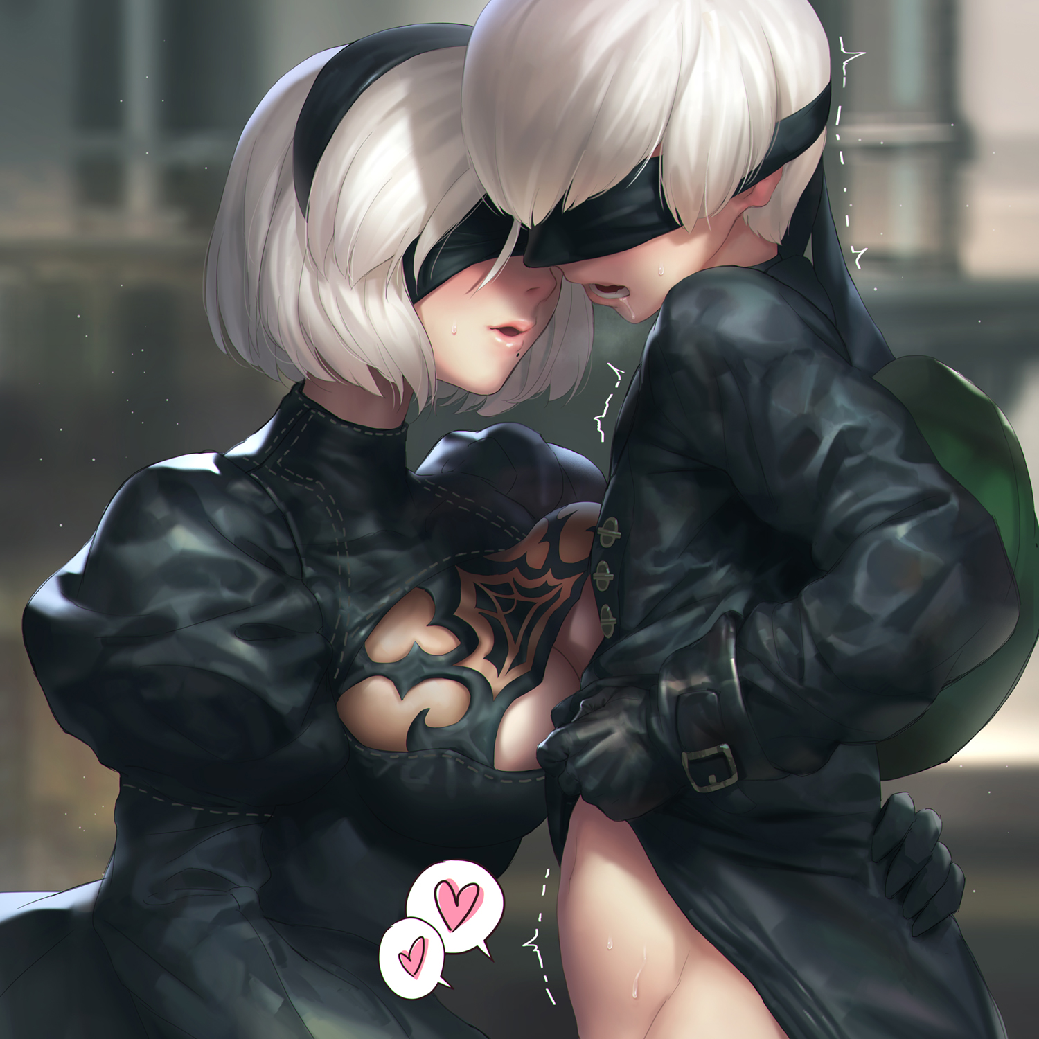 bacius9 bottomless cleavage dress nier nier_automata no_bra see_through shirt_lift yorha_no.2_type_b yorha_no.9_type_s