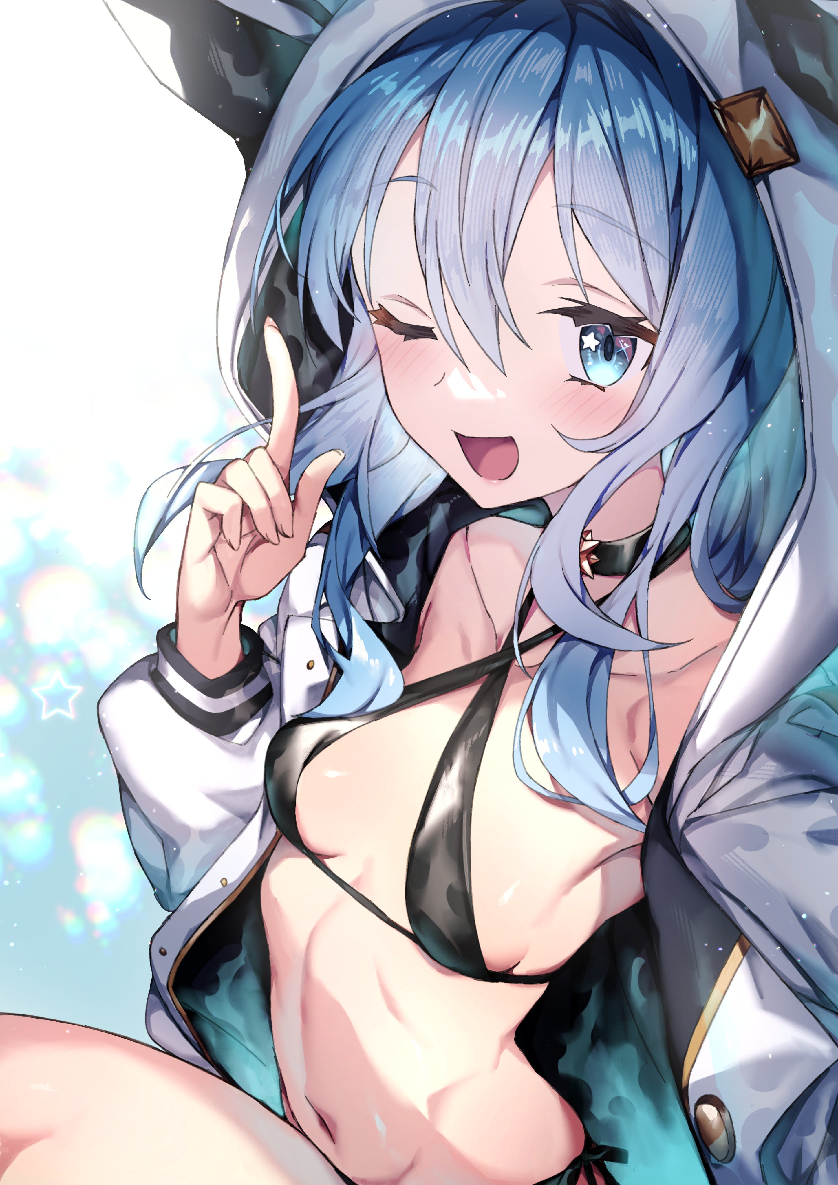 bikini hololive hoshimachi_suisei open_shirt redcomet selfie swimsuits