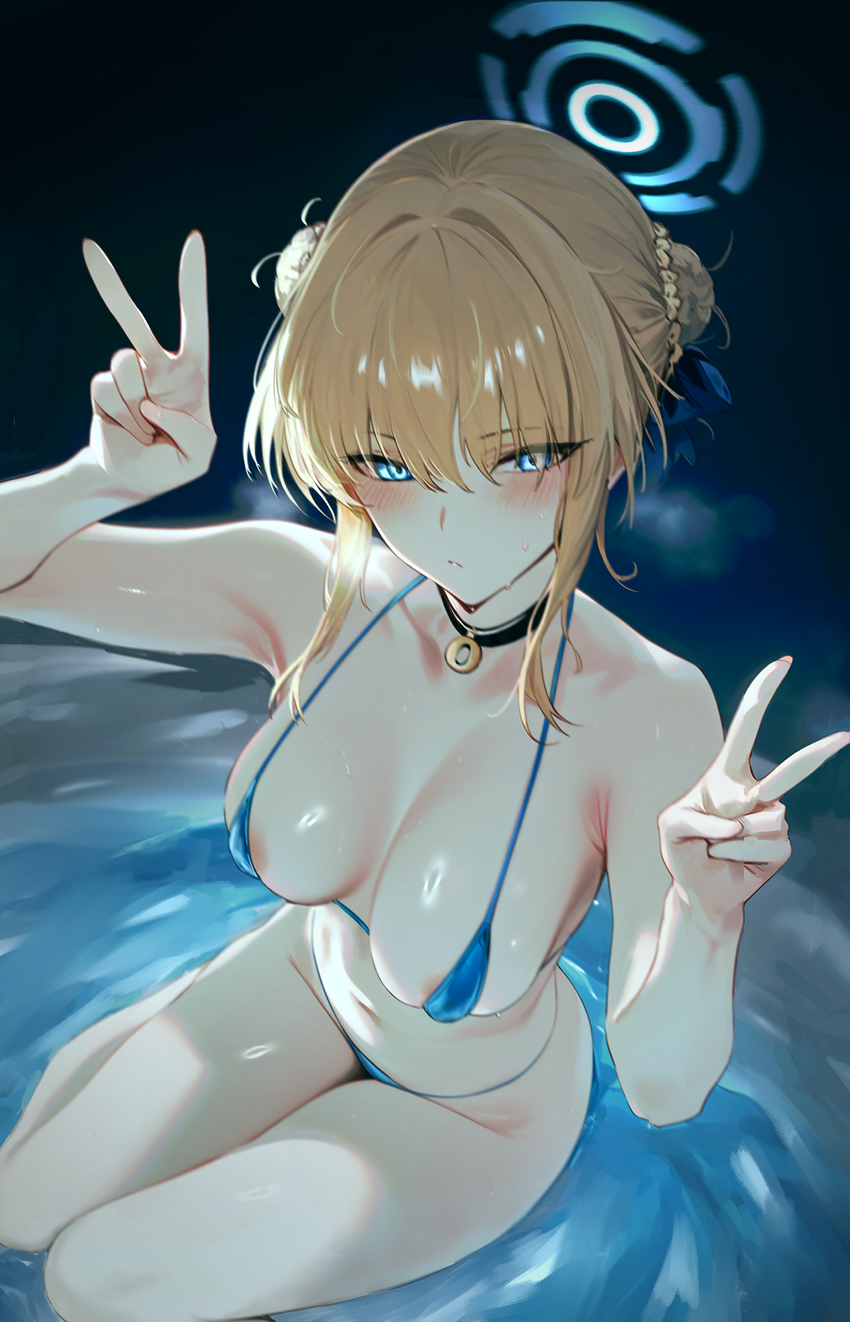 areola asuma_toki bikini blue_archive ei_(fnjx3455) halo swimsuits wet