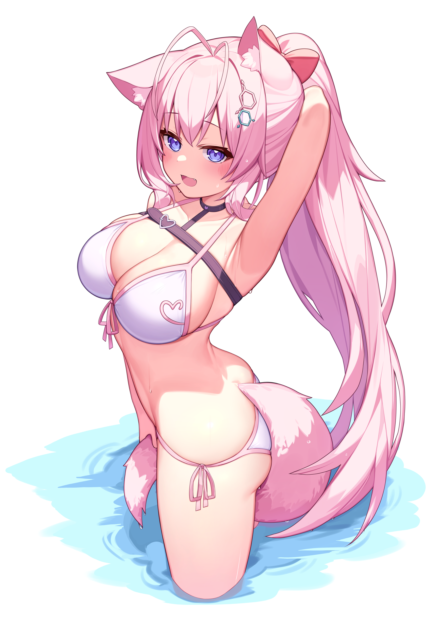 animal_ears bikini deaver hakui_koyori hololive swimsuits tail wet