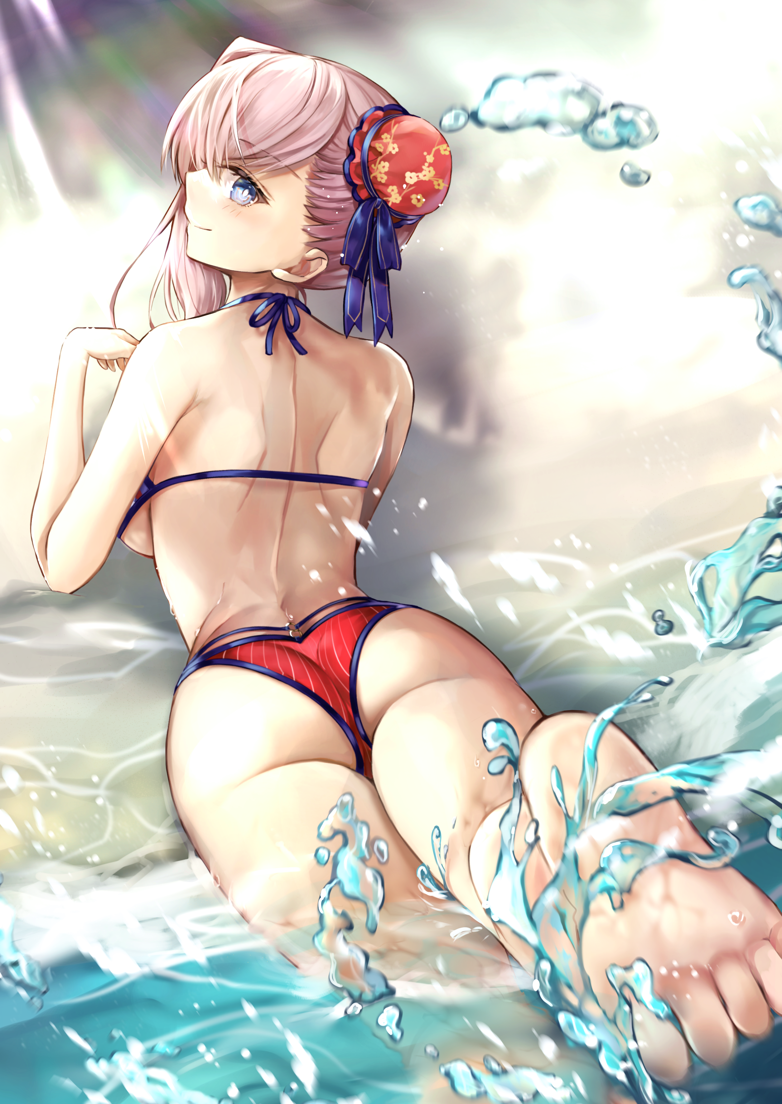 ass bikini fate/grand_order feet hane_yuki miyamoto_musashi_(fate) swimsuits wet