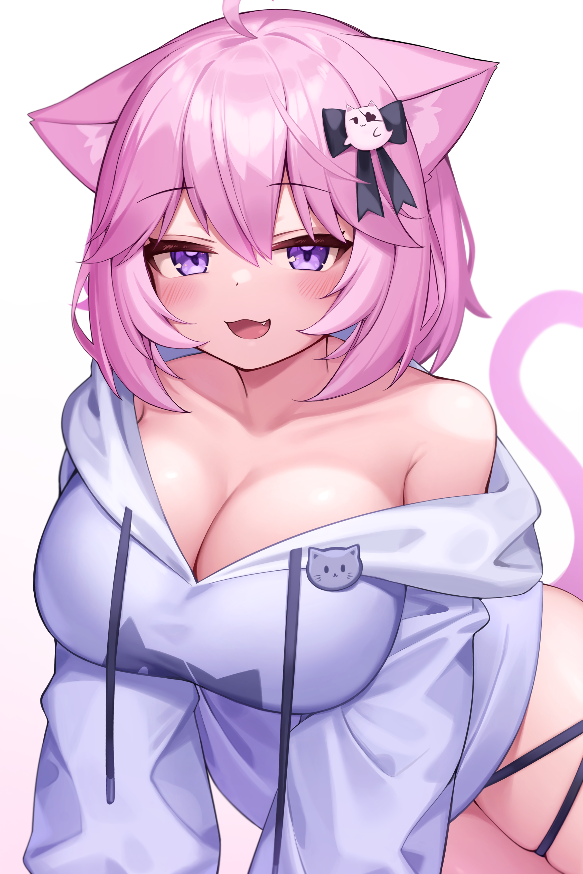 animal_ears cleavage deaver garter nekomimi no_bra nyatasha_nyanners open_shirt tail vshojo