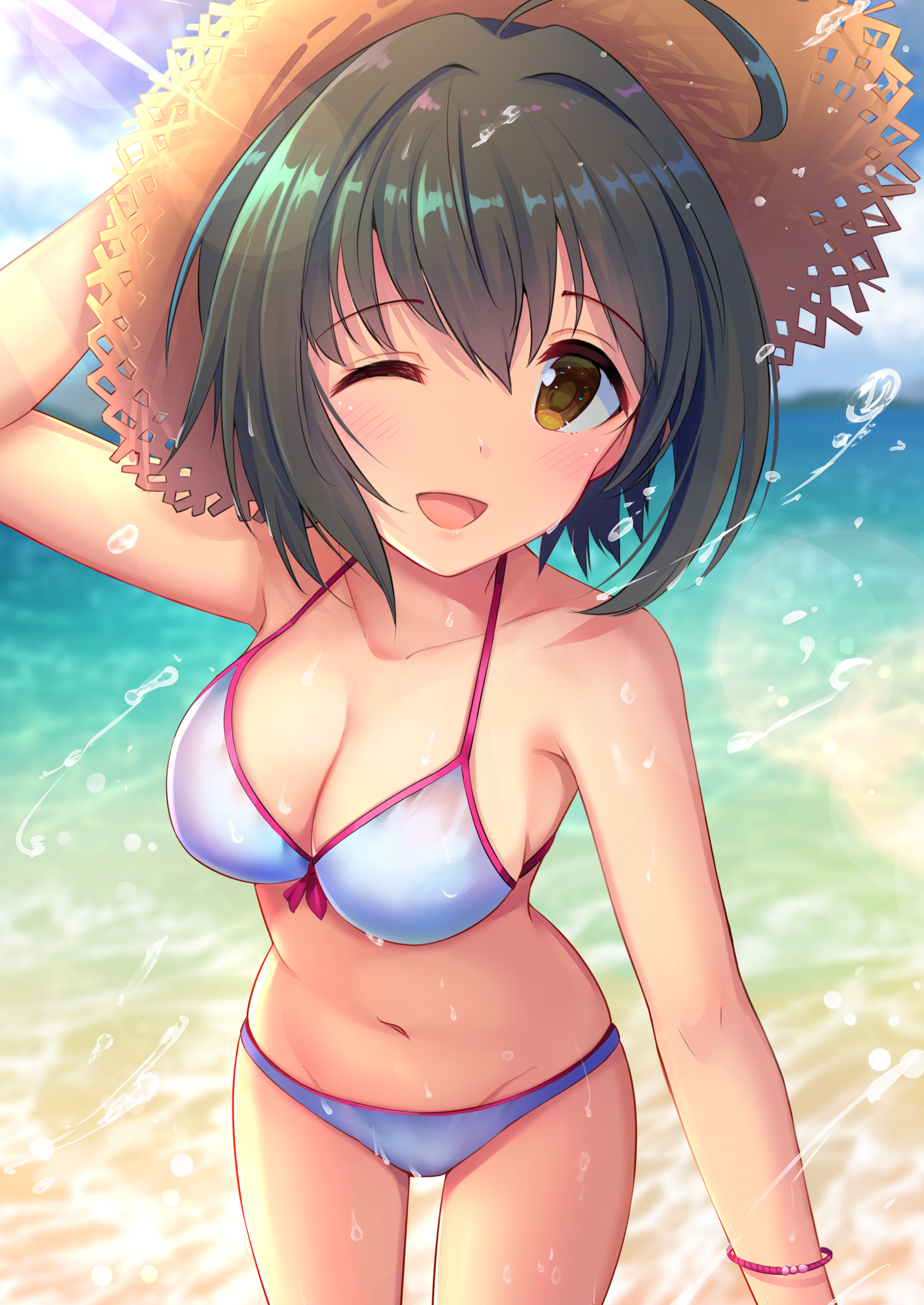 bikini cleavage kohinata_miho swimsuits the_idolm@ster the_idolm@ster_cinderella_girls wet yurin