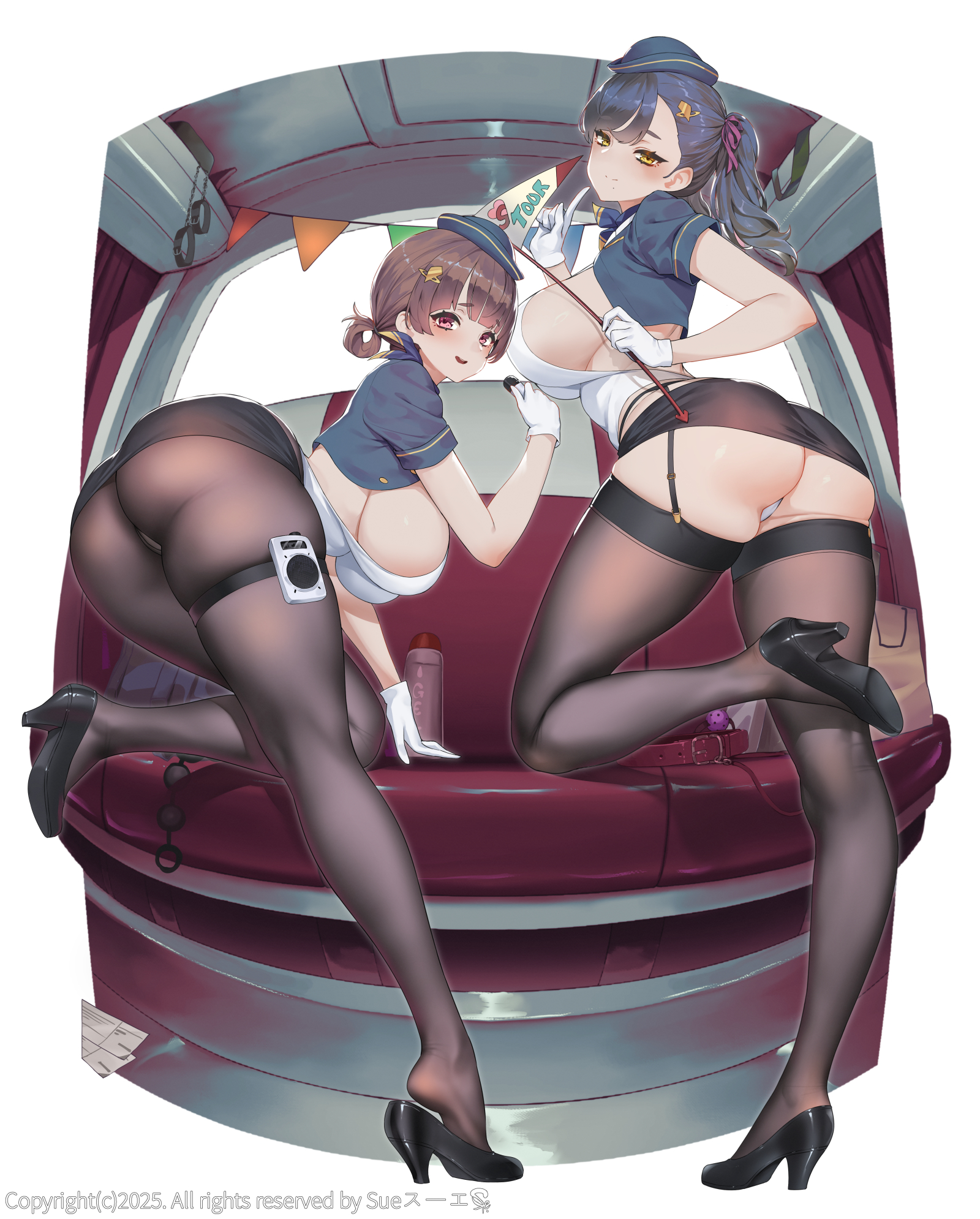 garter heels no_bra pantsu pantyhose skirt_lift stockings suerte thighhighs thong