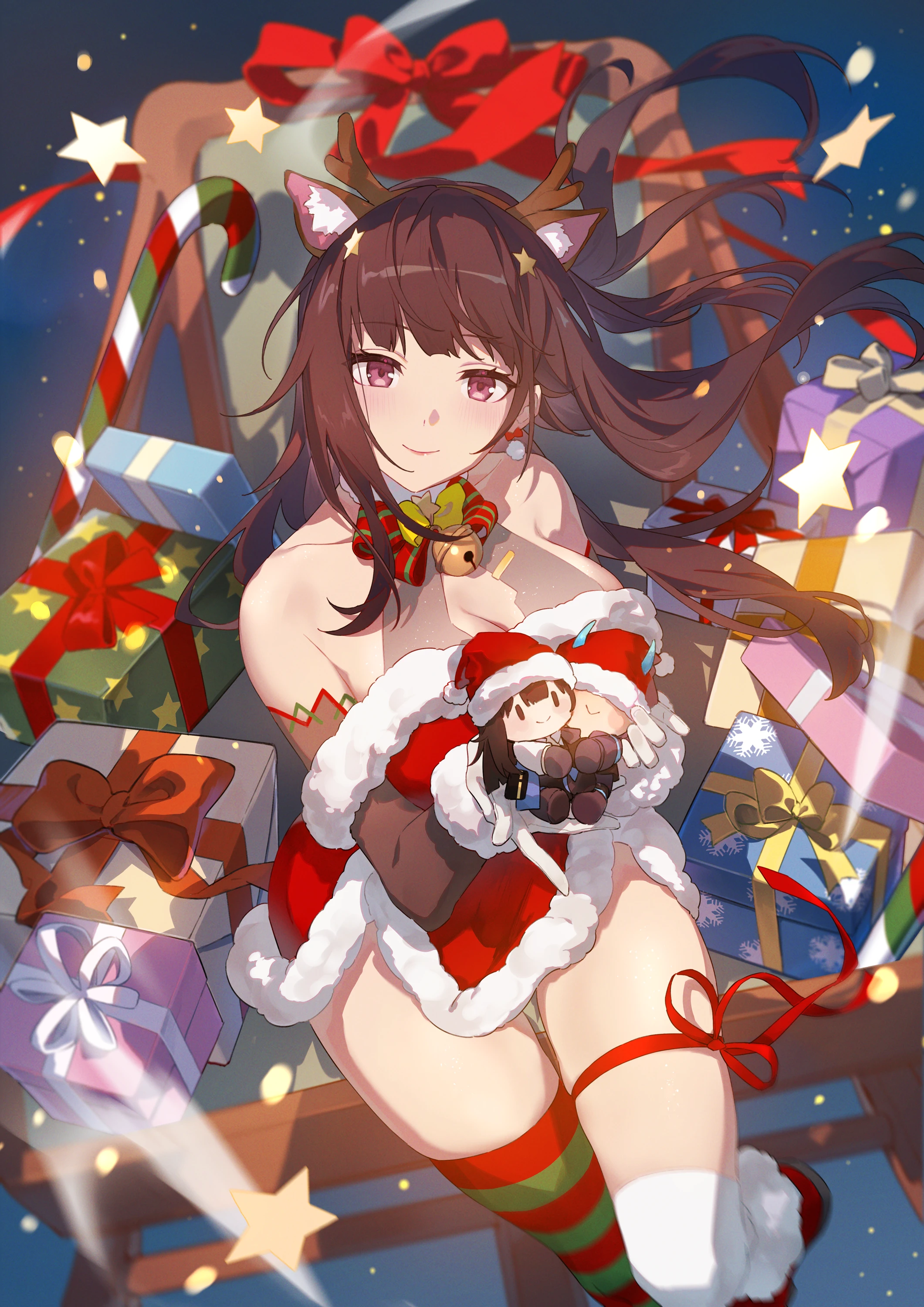 animal_ears chibi christmas garter horns snowbreak:_containment_zone tagme thighhighs yao_(snowbreak)