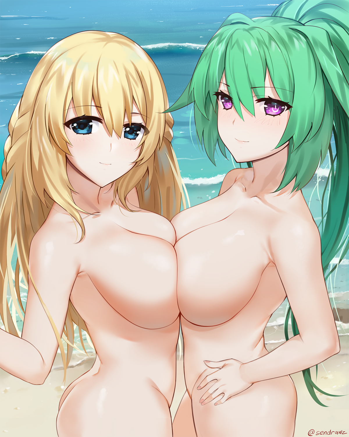 ass choujigen_game_neptune green_heart naked sendrawz symmetrical_docking vert