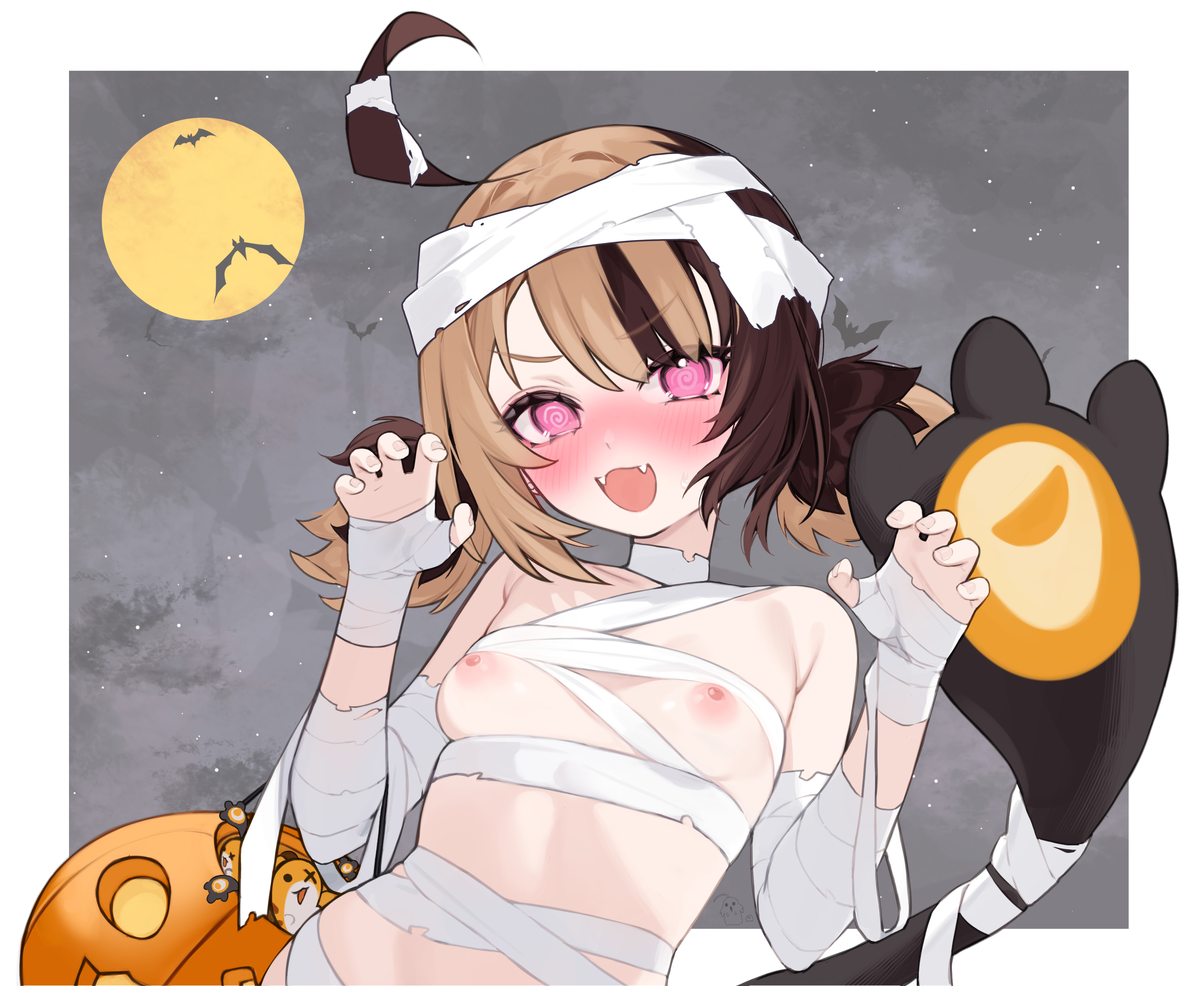bandages gigi_murin halloween hololive hololive_english hoshi_usagi loli naked_ribbon nipples tail