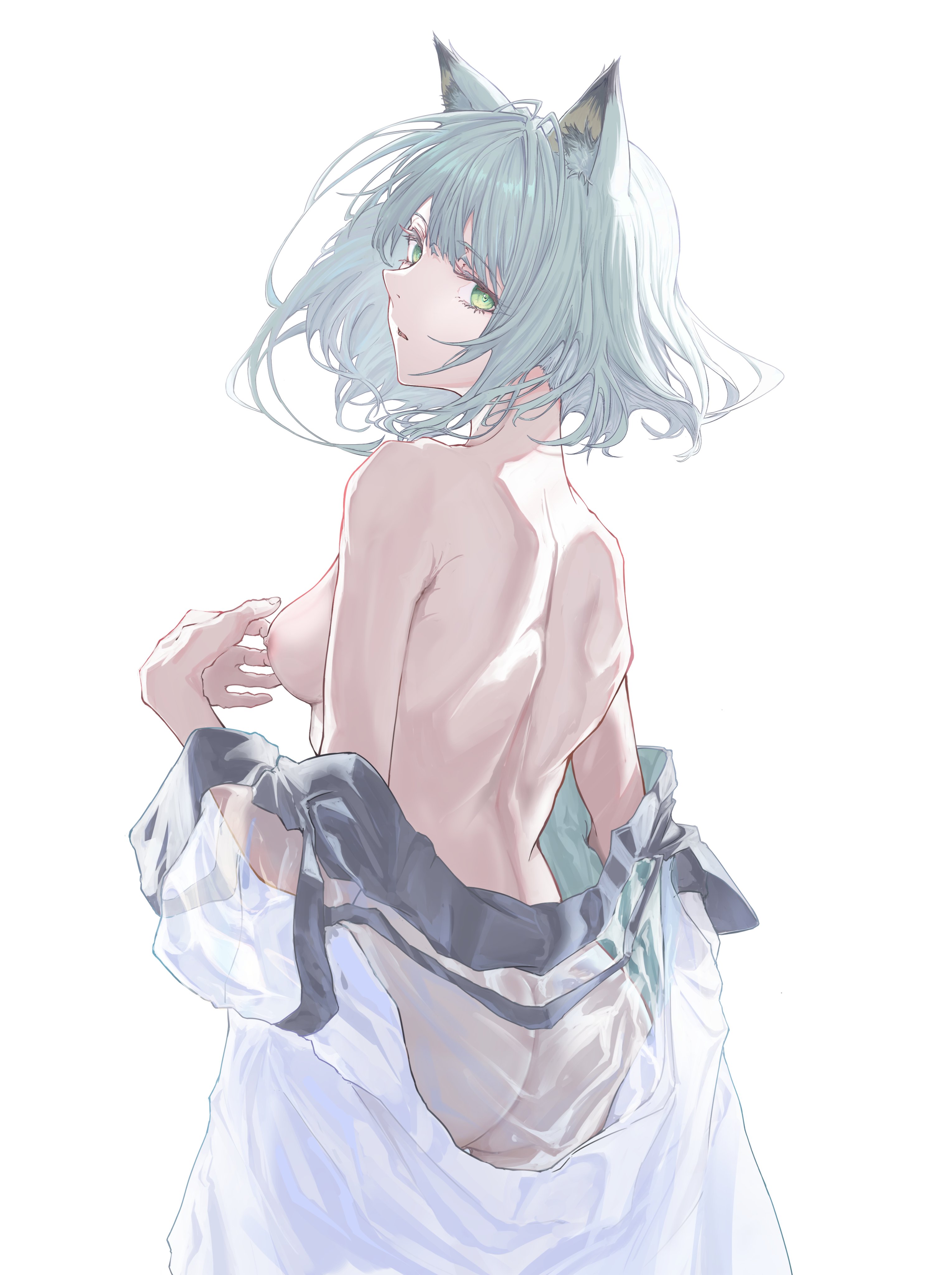 animal_ears arknights ass breasts kal'tsit_(arknights) knm_kamakura nipples no_bra nopan open_shirt see_through