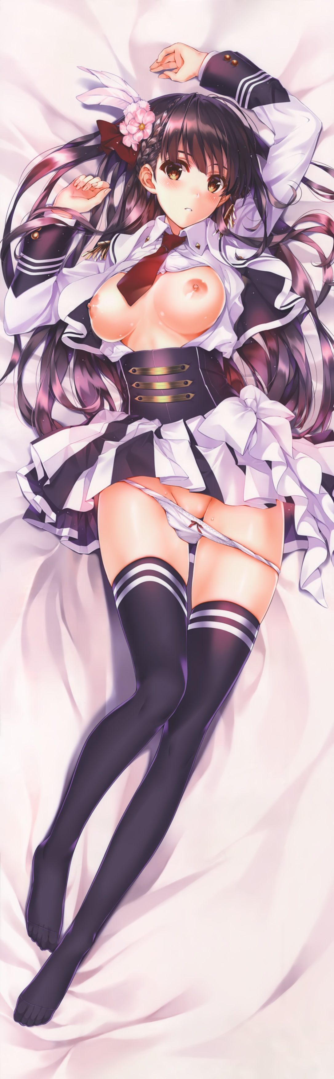 bra breasts dakimakura eufonie misaki_kurehito nipples open_shirt pantsu panty_pull skirt_lift thighhighs uniform