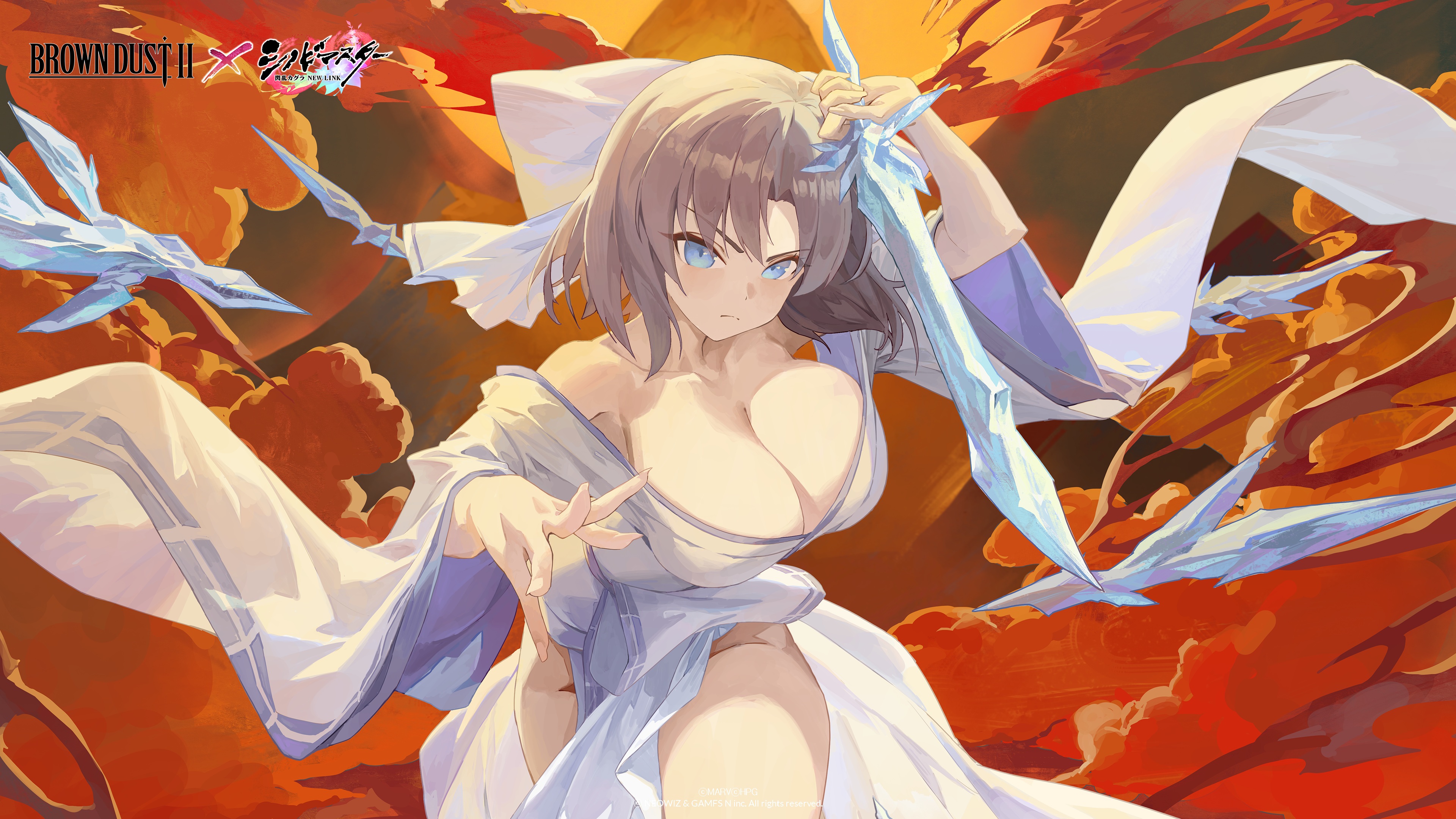 brown_dust_ii kimono no_bra nopan open_shirt senran_kagura skirt_lift sword tagme wallpaper yumi_(senran_kagura)