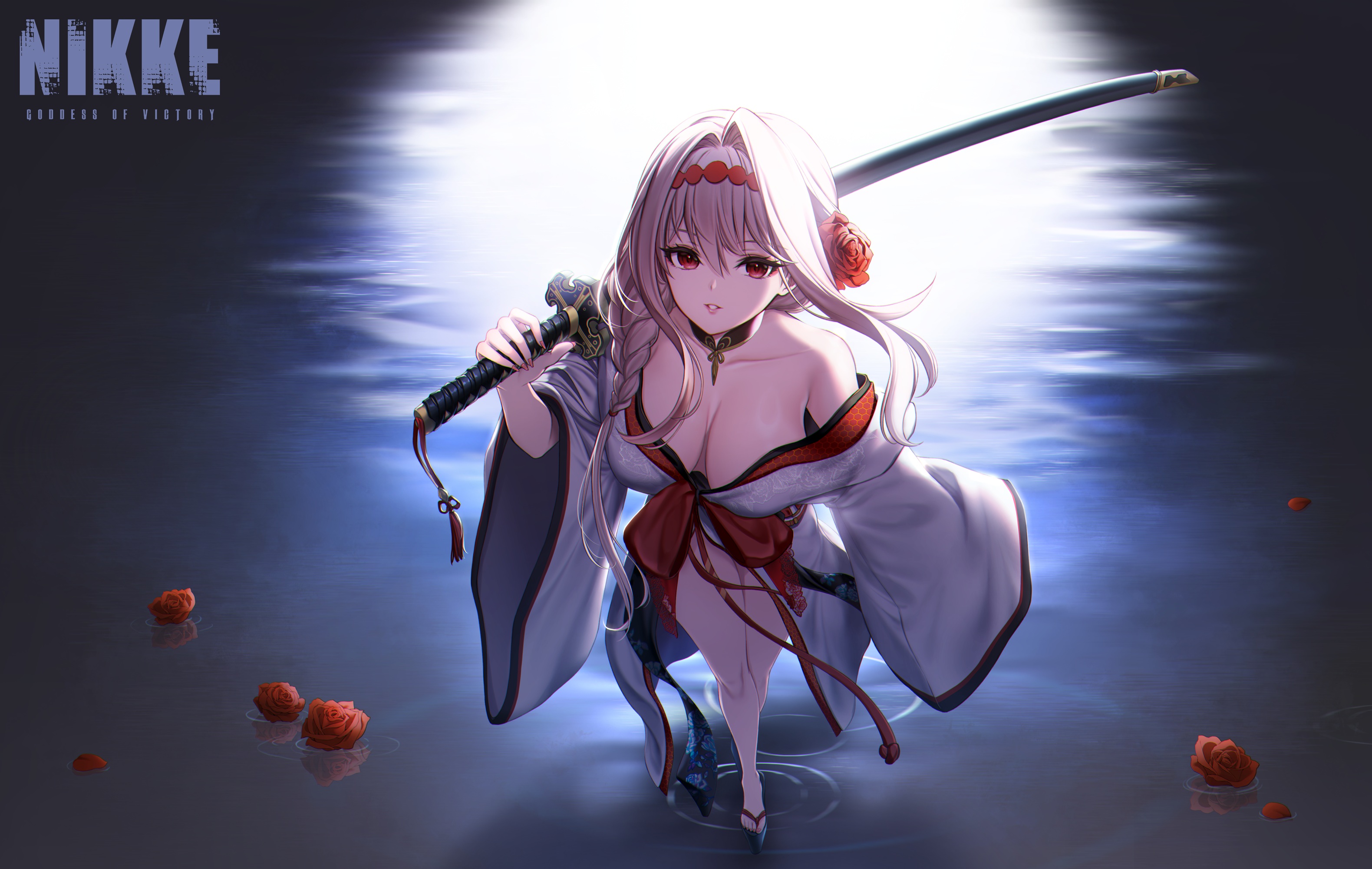 goddess_of_victory:_nikke kimono no_bra open_shirt scarlet_(nikke) sword toriseru_(thesuperhero)