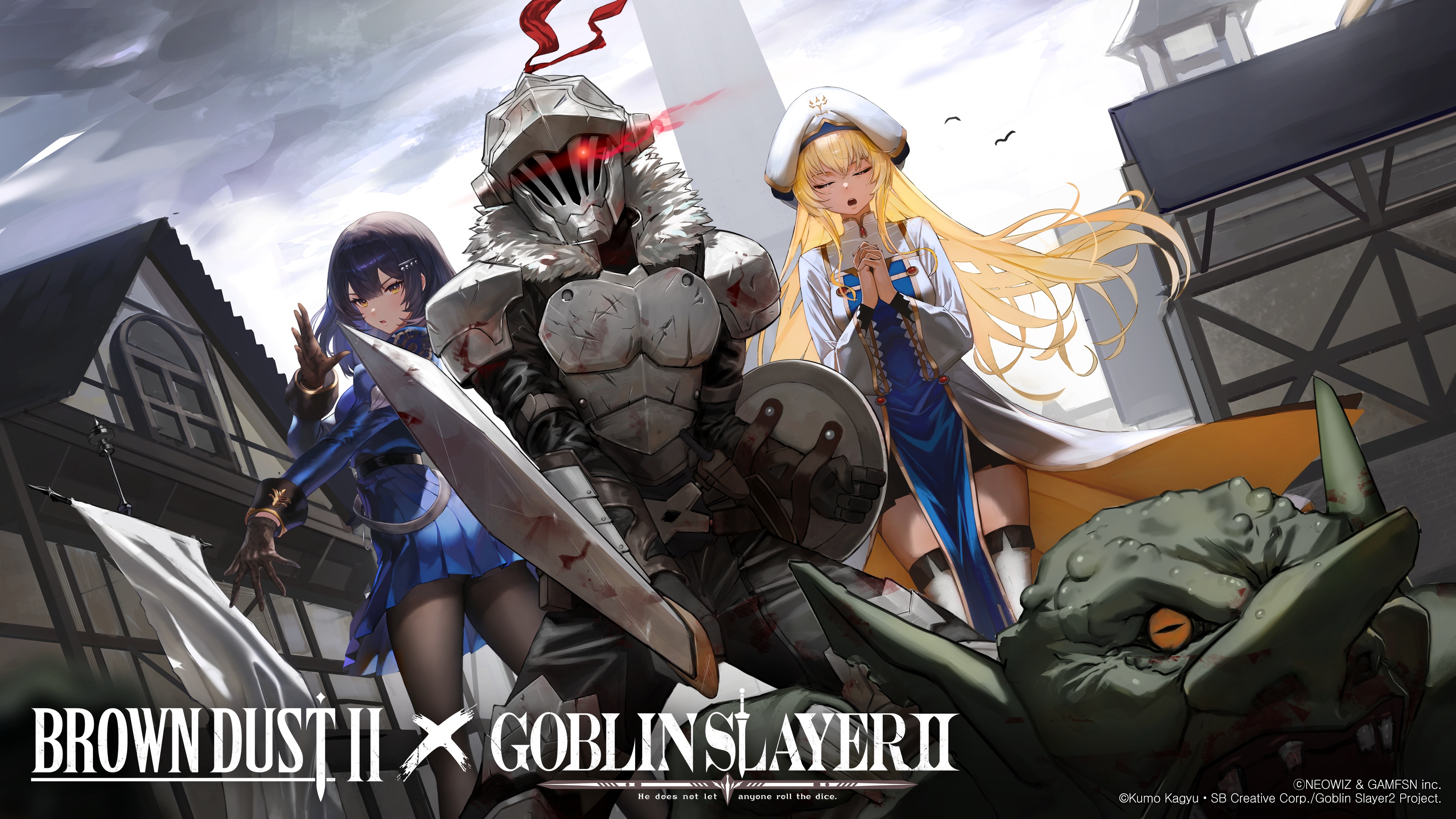 armor blood brown_dust_ii crossover goblin_slayer goblin_slayer_(character) nun pantyhose priestess scheherazade_(brown_dust_ii) sword tagme thighhighs wallpaper