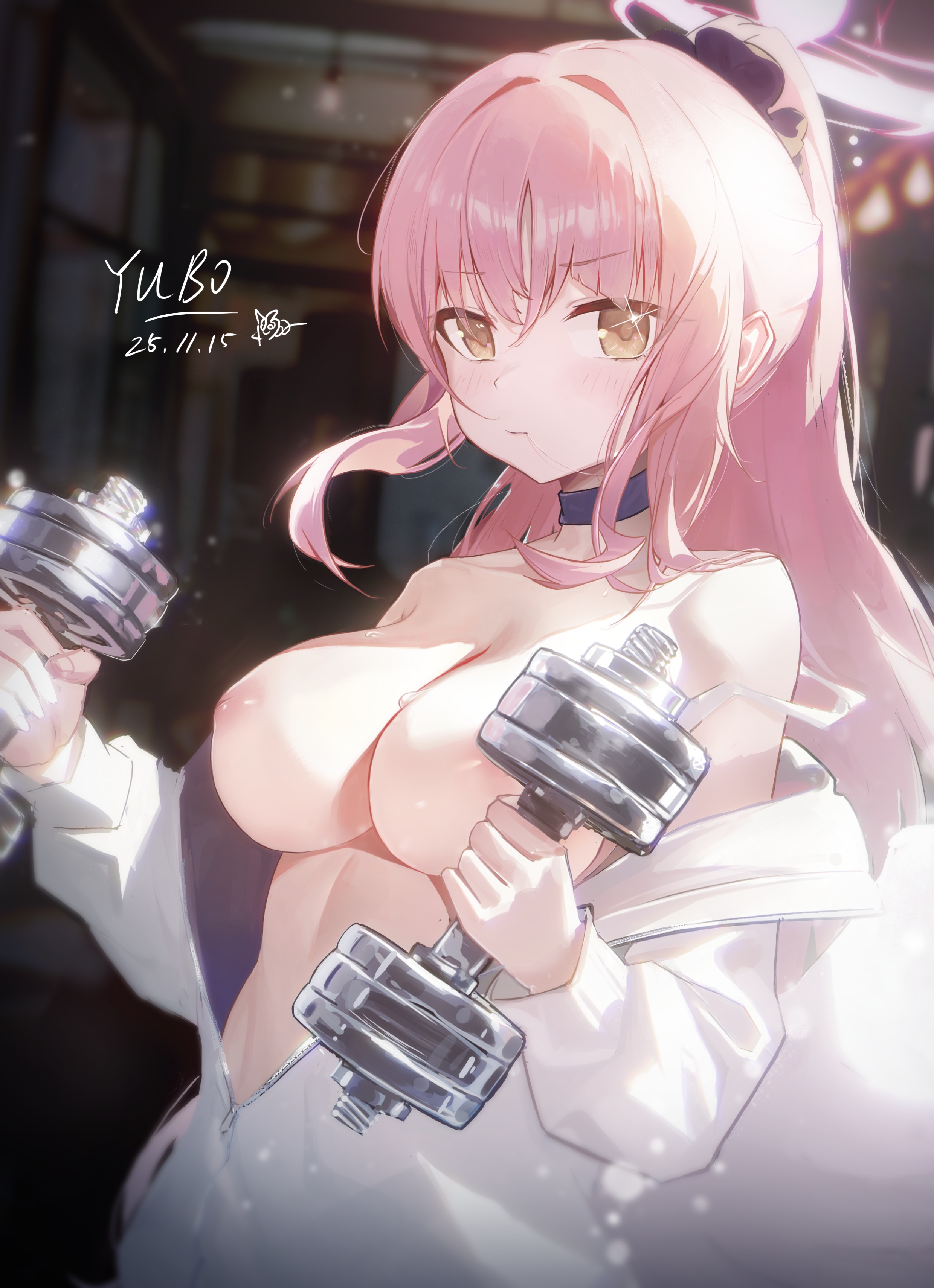 angel areola blue_archive breasts misono_mika nipples no_bra open_shirt tagme wings