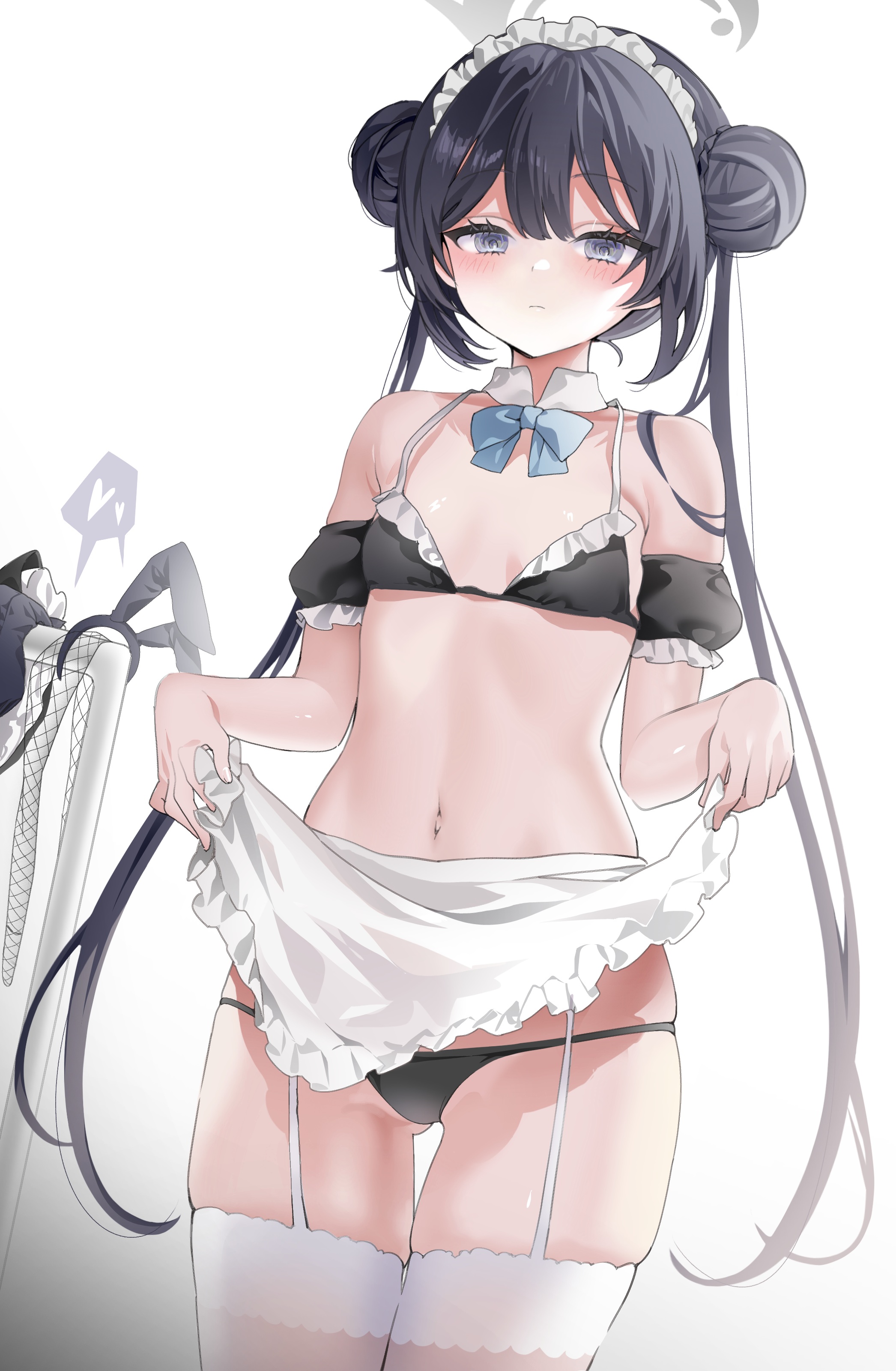 bikini blue_archive halo laseri loli maid ryuuge_kisaki skirt_lift stockings swimsuits thighhighs