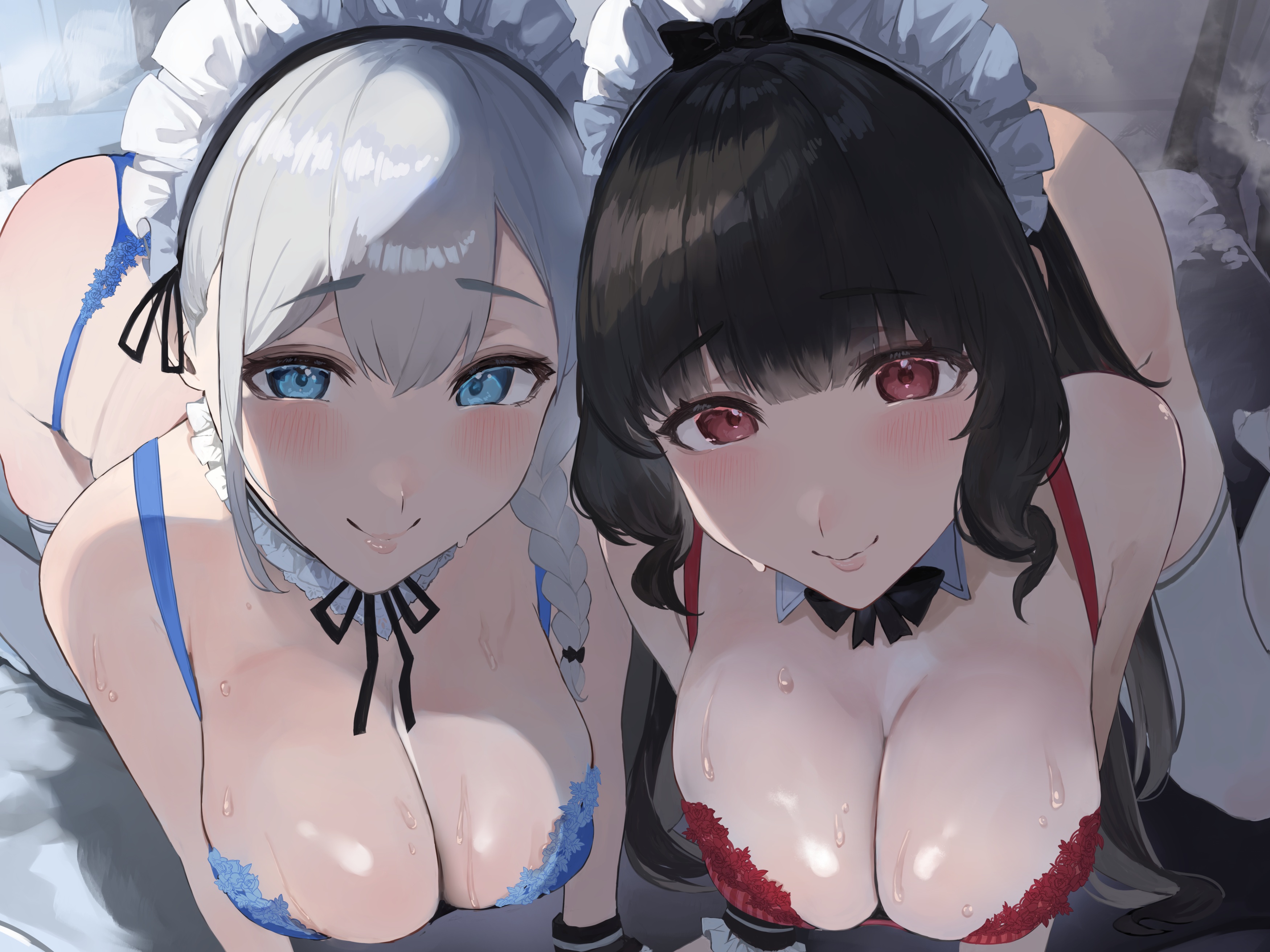 bra lingerie maid pantsu thighhighs tomocha_(tmc_tmc8) wet