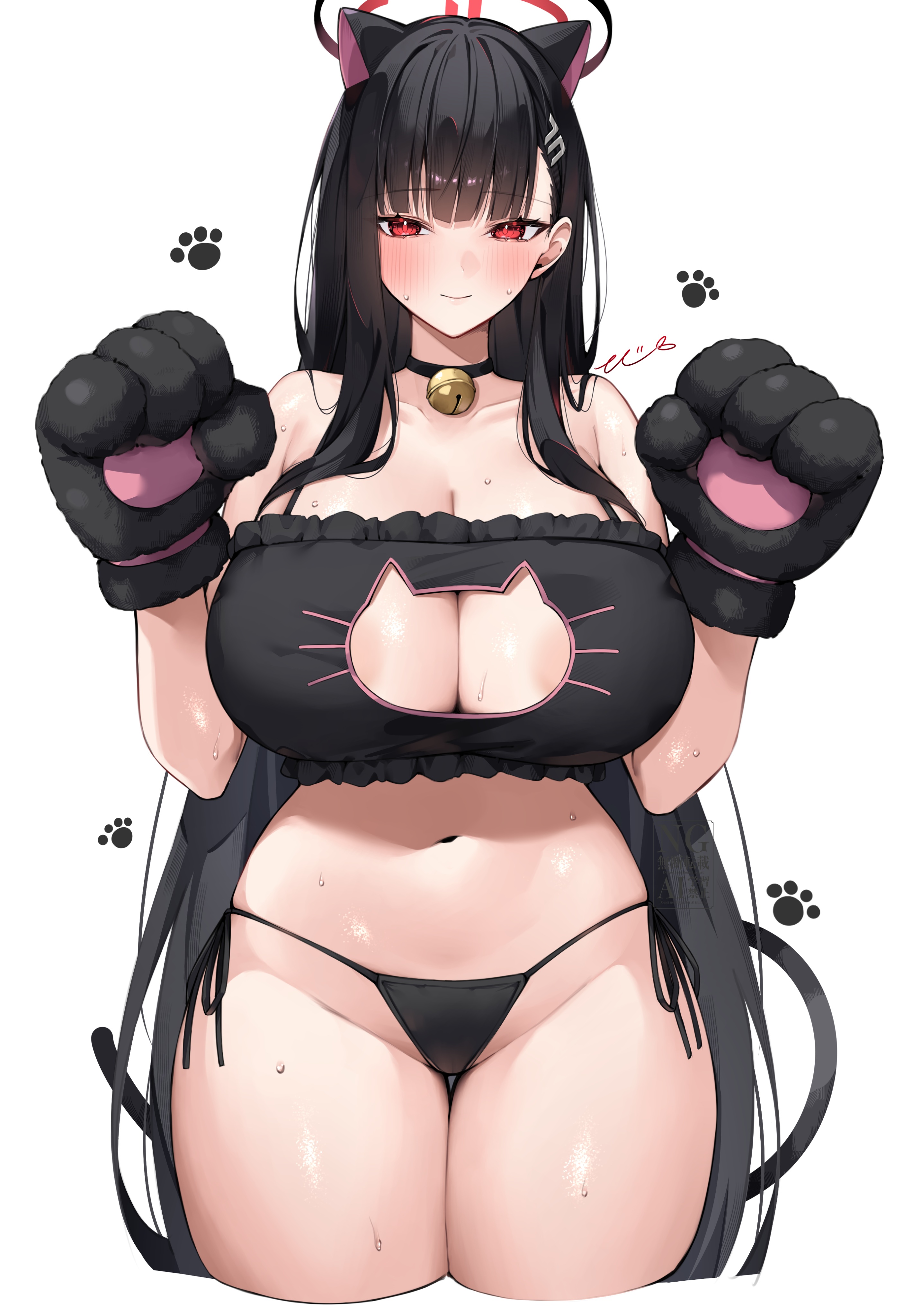 animal_ears areola blue_archive bra halo mono_(mo_n_mno) nekomimi pantsu string_panties tail thong tsukatsuki_rio wet