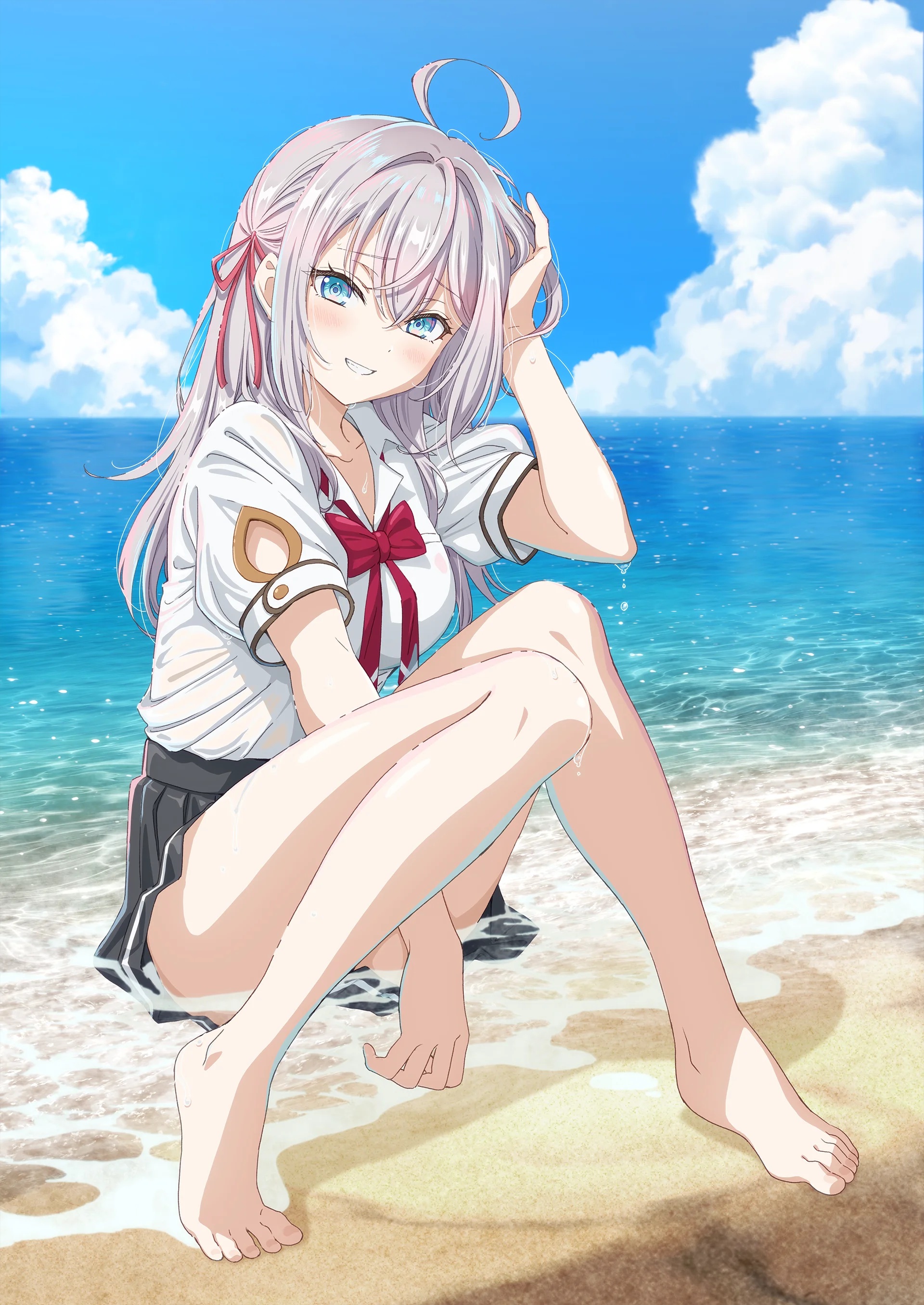 alisa_mikhailovna_kujou murota_yuuhei see_through seifuku skirt_lift tokidoki_bosotto_russia-go_de_dereru_tonari_no_alya-san wet wet_clothes