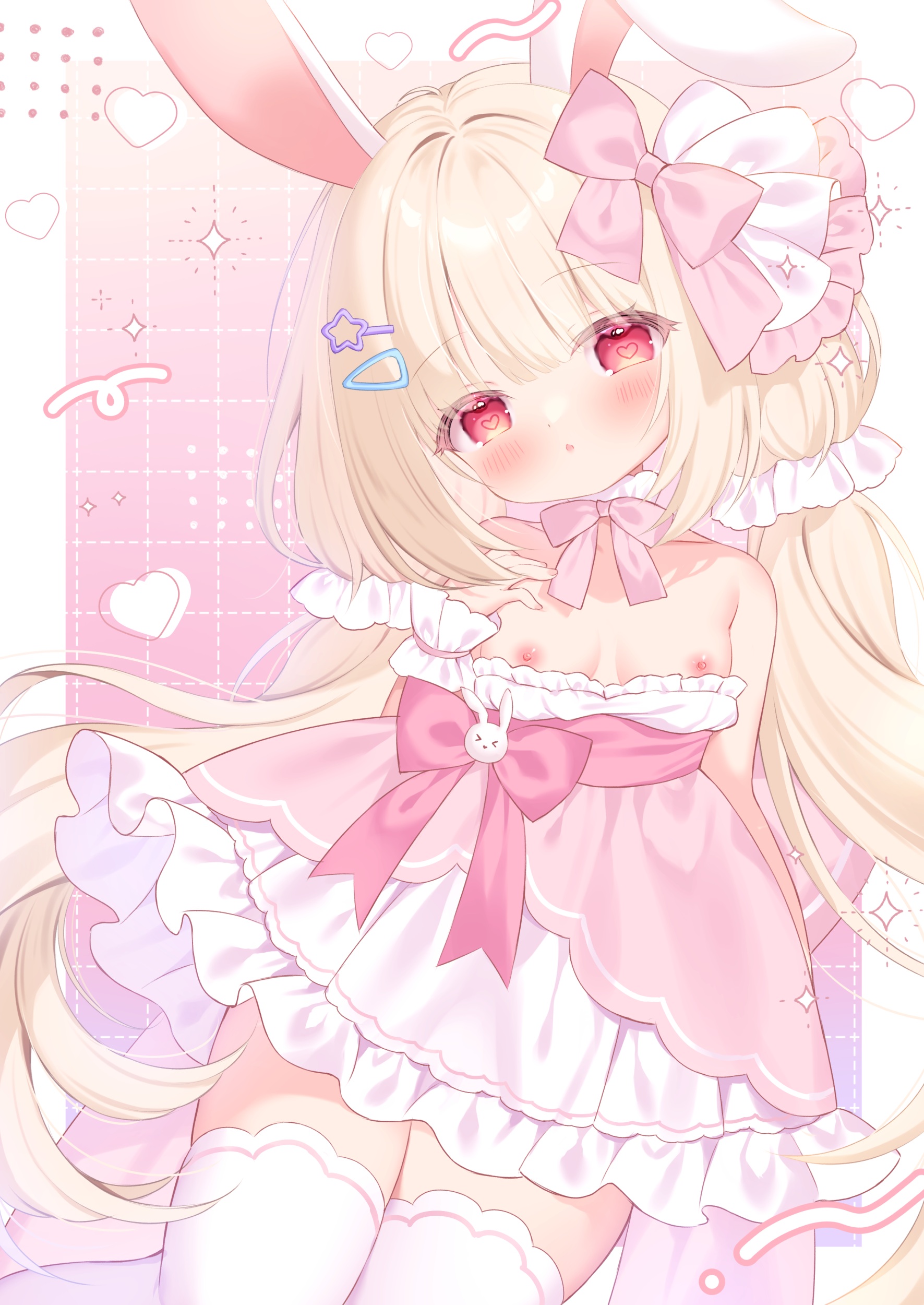 animal_ears bunny_ears dress loli lolita_fashion mukyu nipples no_bra skirt_lift thighhighs
