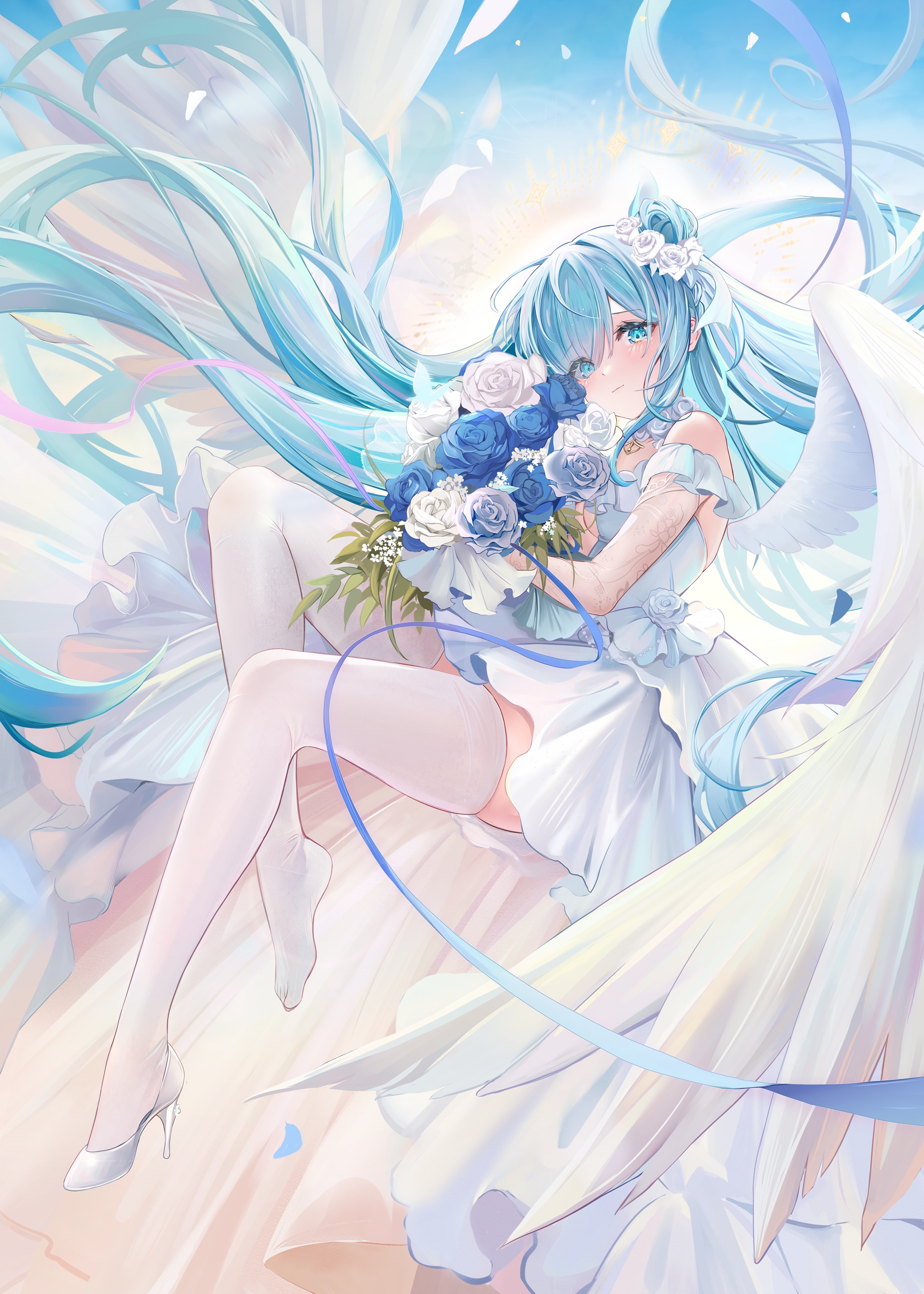azur_lane banchiyuebai dress heels janus_(azur_lane) skirt_lift thighhighs wings