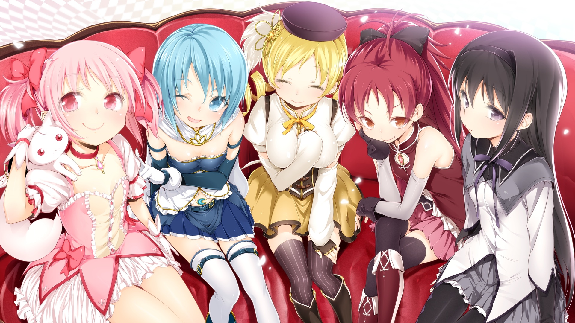 Buriki Puella Magi Madoka Magica Akemi Homura Kaname Madoka Kyubey Miki Sayaka Sakura Kyouko Tomoe Mami Endcard Wallpaper Yande Re