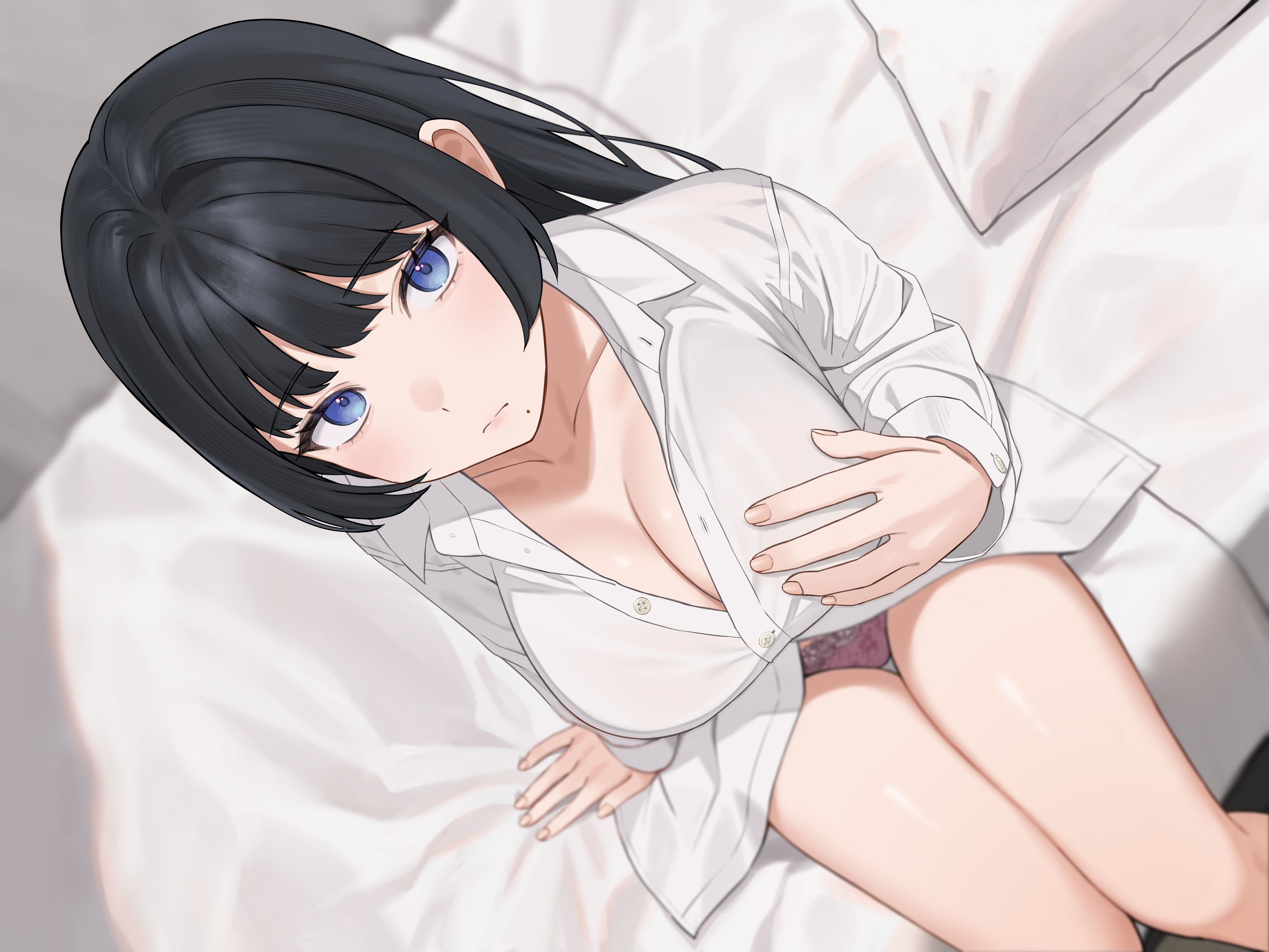 dress_shirt no_bra open_shirt pantsu see_through sutochan