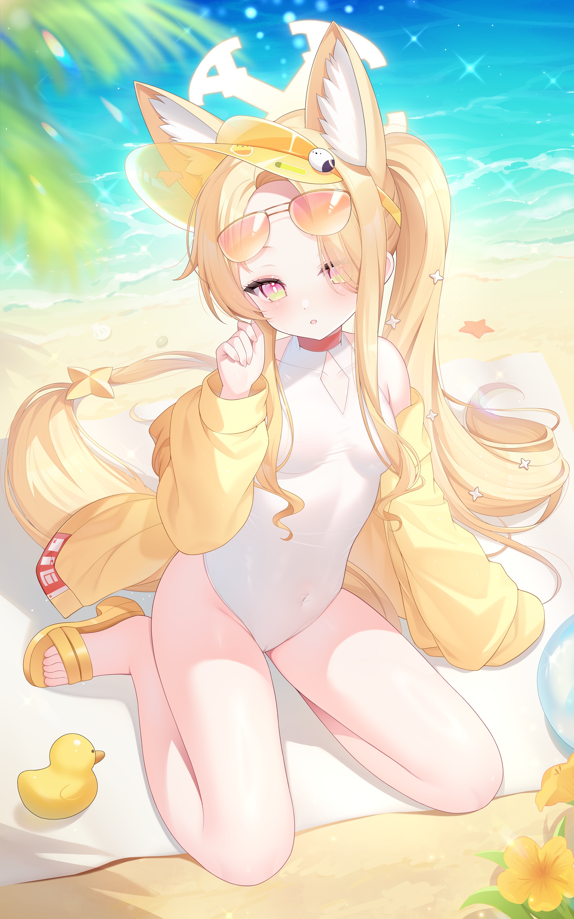 animal_ears blue_archive cameltoe halo ice_(ice) kitsune loli megane swimsuits tail yurizono_seia