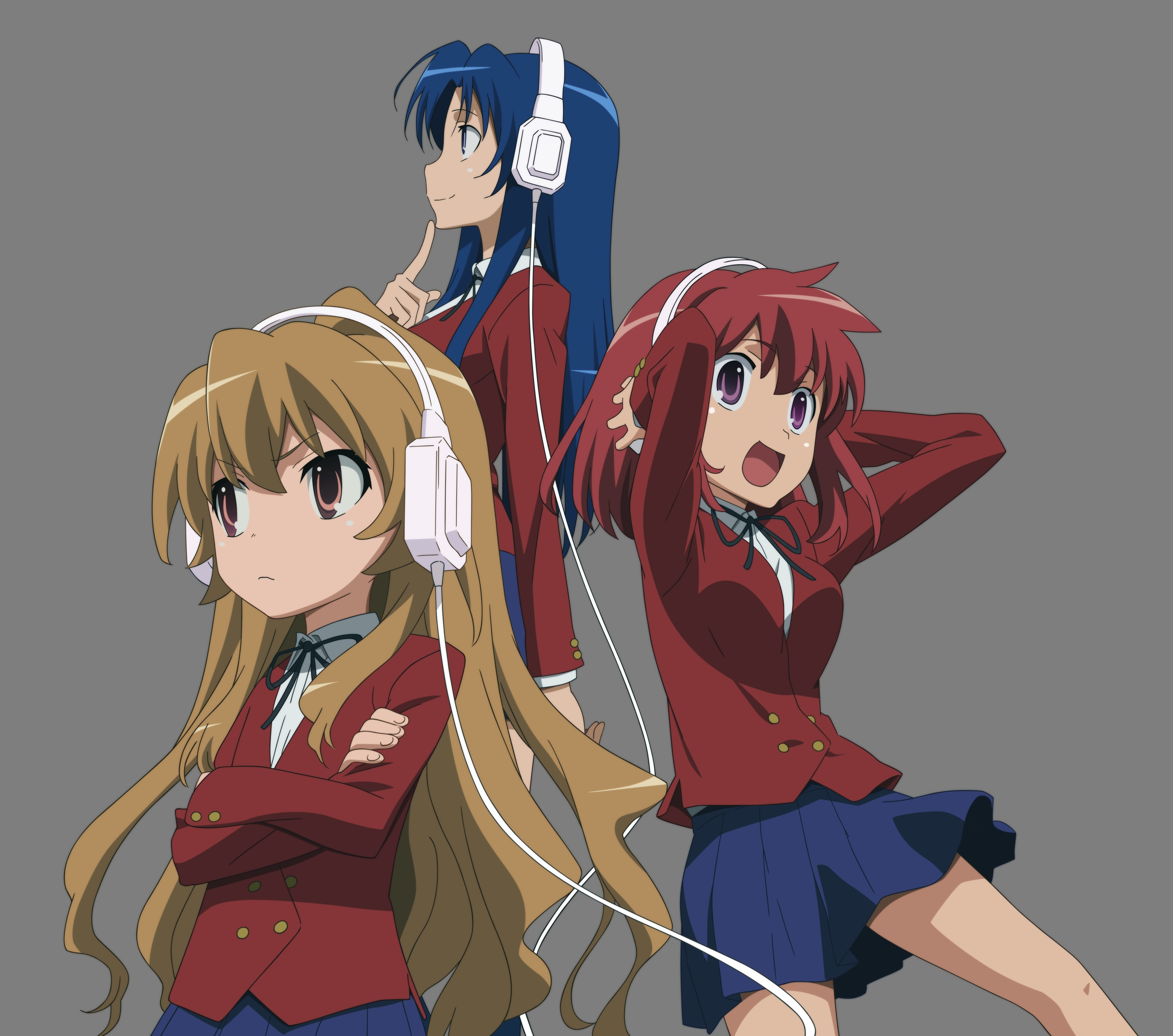 toradora! aisaka taiga kawashima ami kushieda minori headphones seifuku ...