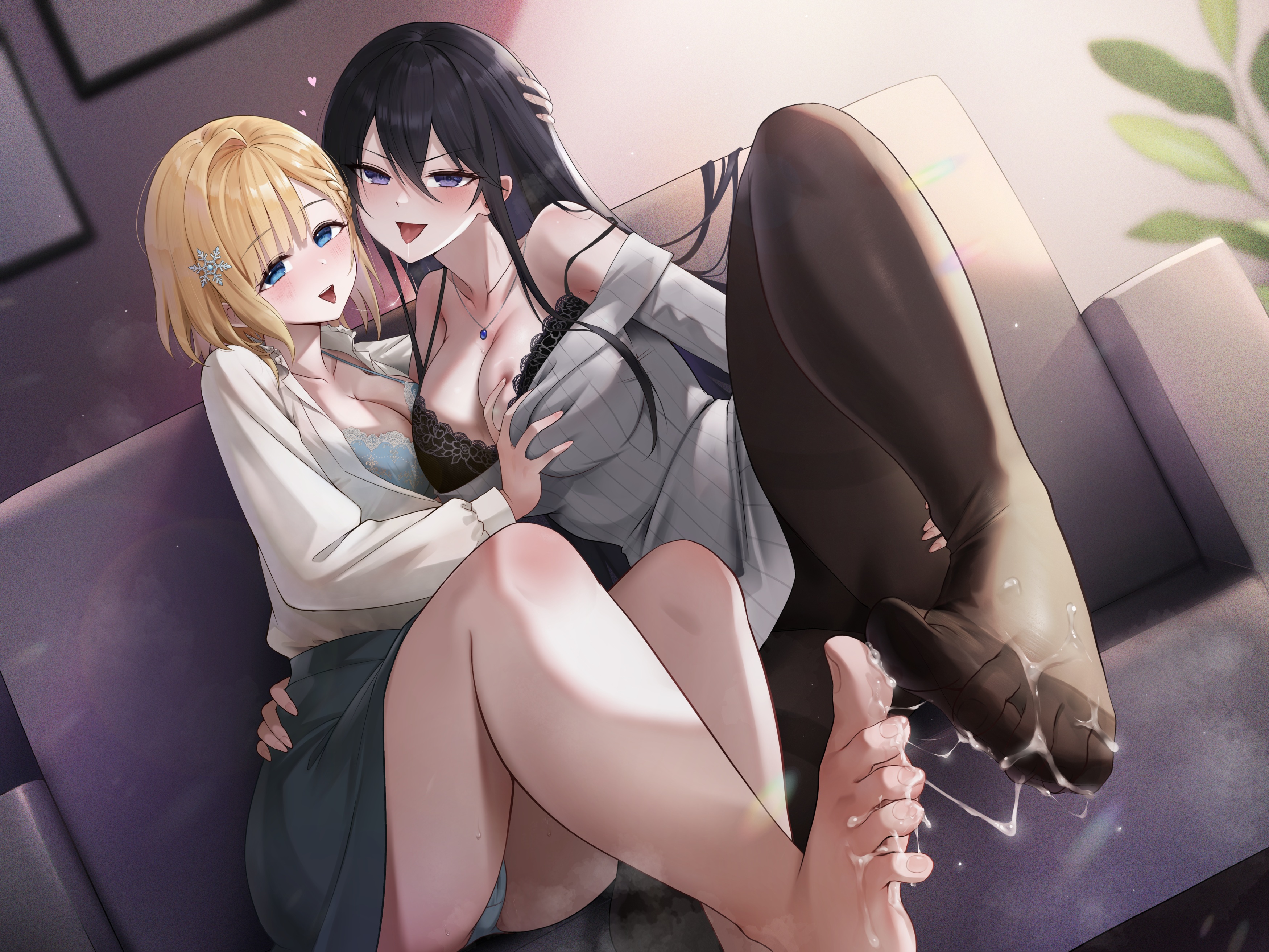 bra breast_grab cameltoe cum dress_shirt esugi feet lingerie open_shirt pantsu pantyhose skirt_lift sweater wet