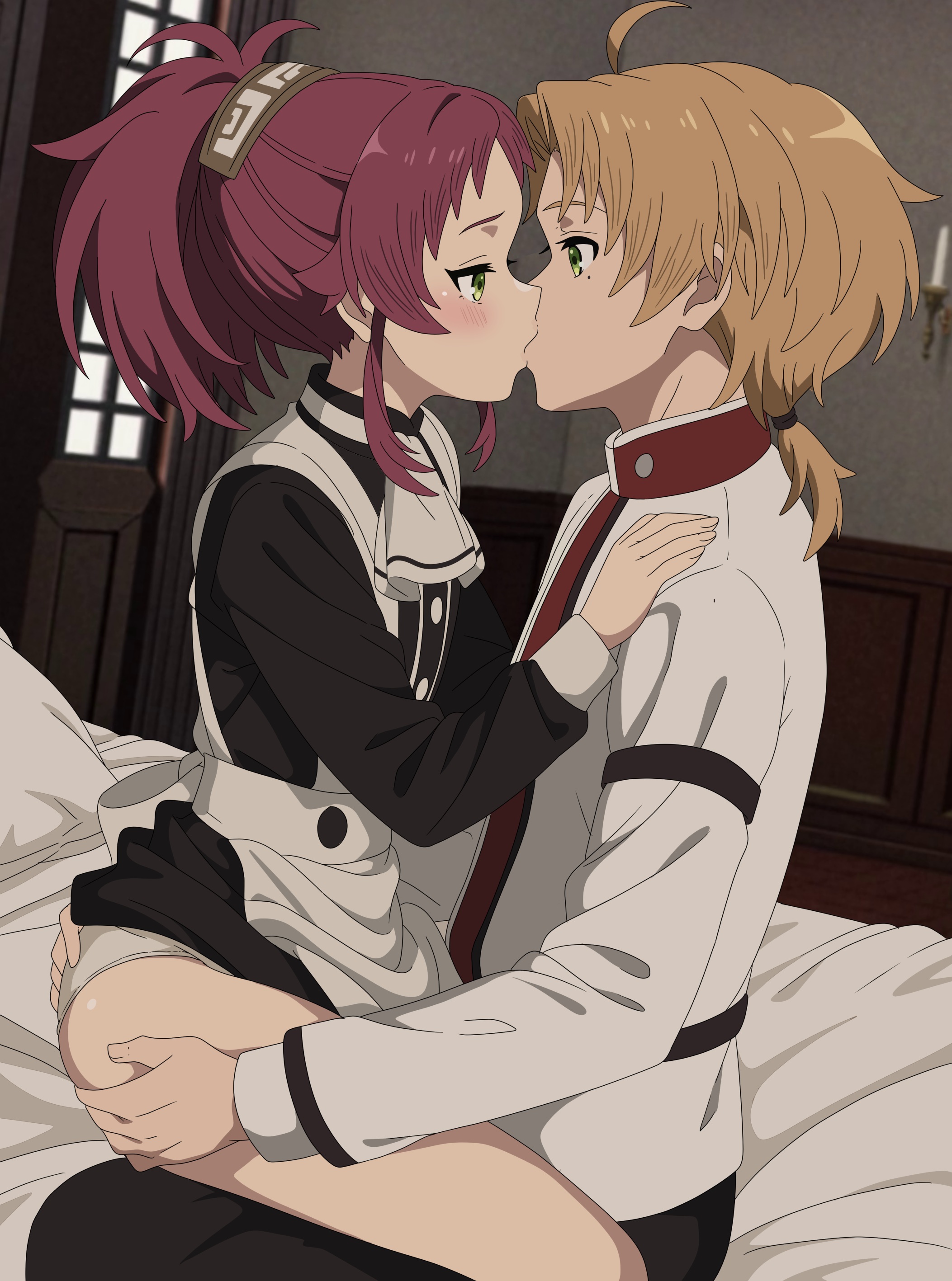 aisha_greyrat ass_grab eufoniuz maid mushoku_tensei pantsu rudeus_greyrat seifuku skirt_lift