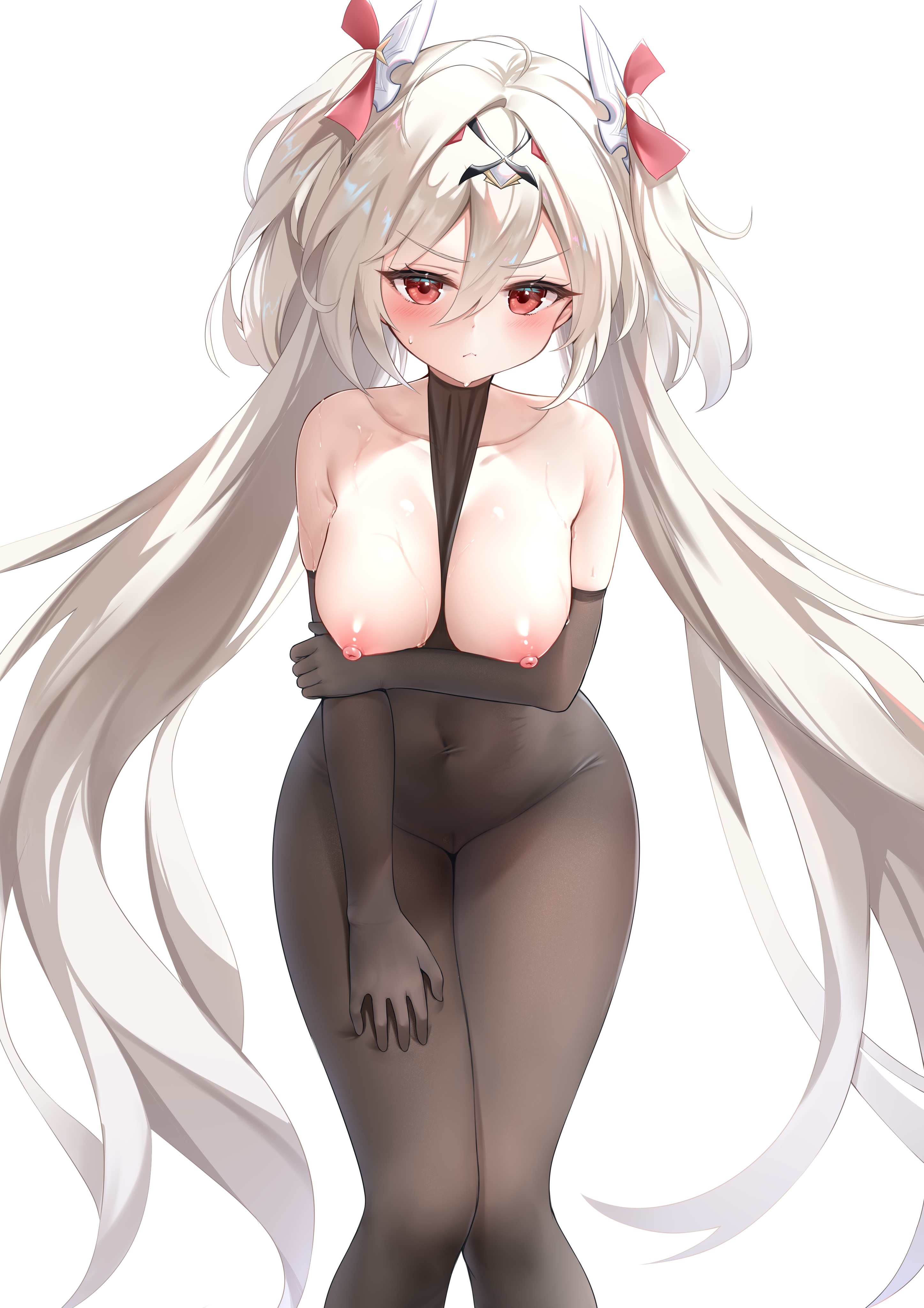 azur_lane bodysuit breast_hold breasts cameltoe l'audacieux_(azur_lane) nipples no_bra nopan qian_hen see_through wet