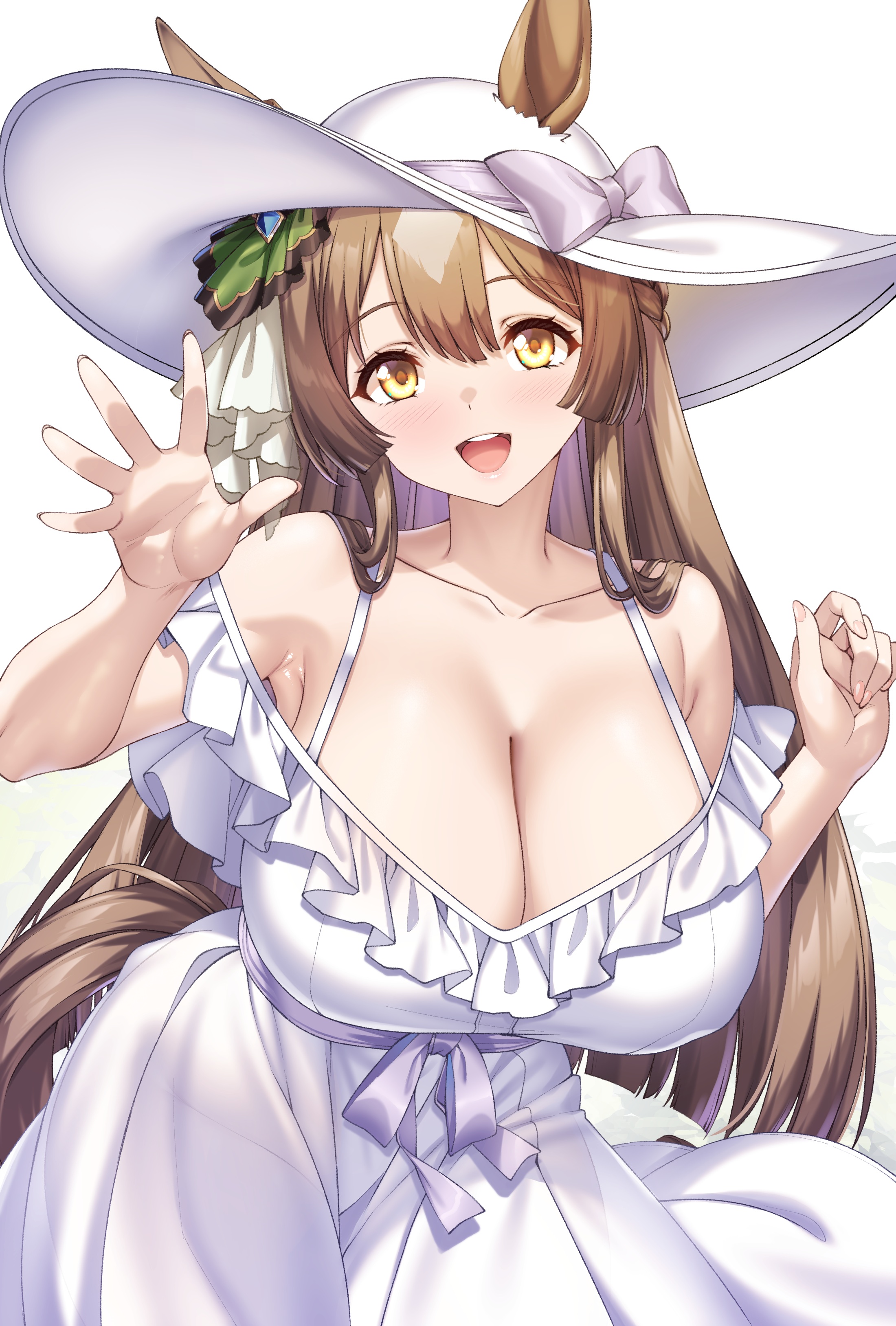 animal_ears dress merufena no_bra nopan satono_diamond_(umamusume) see_through summer_dress tail uma_musume_pretty_derby