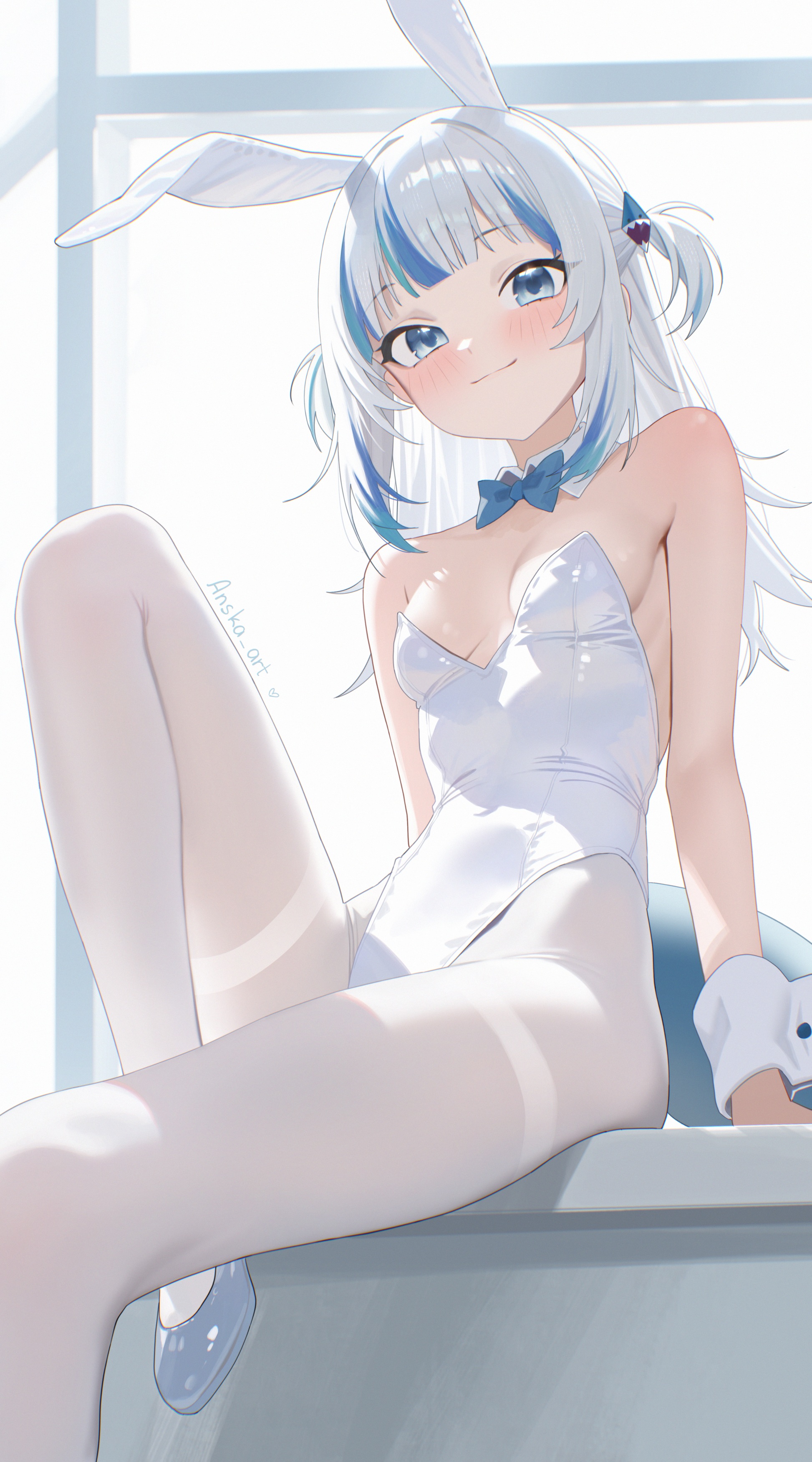 animal_ears bunny_ears bunny_girl gawr_gura hololive hololive_english loli no_bra pantsu_shot pantyhose tail